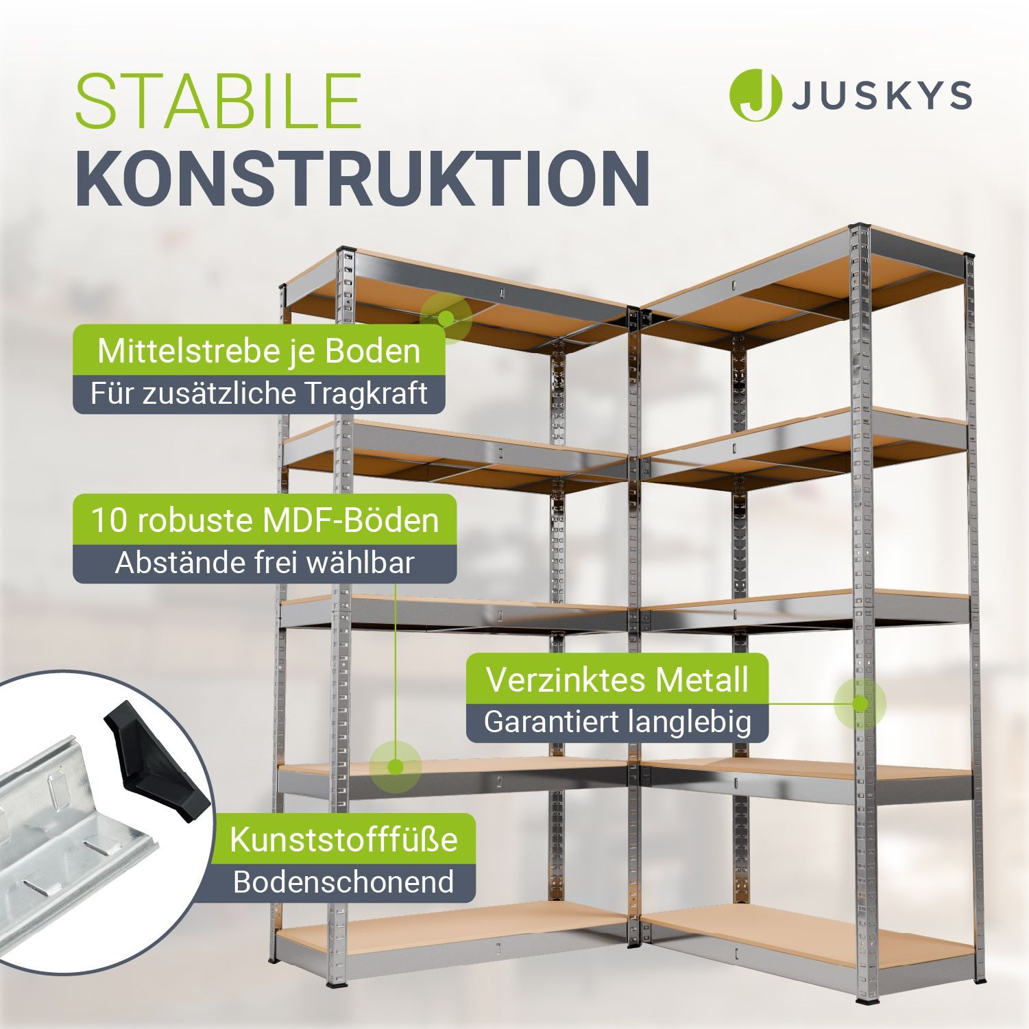 Juskys Schwerlastregal Basic, 2-tlg., Regalsystem mit 10 Einlegeböden, je 175 kg Traglast, Abstände wählbar