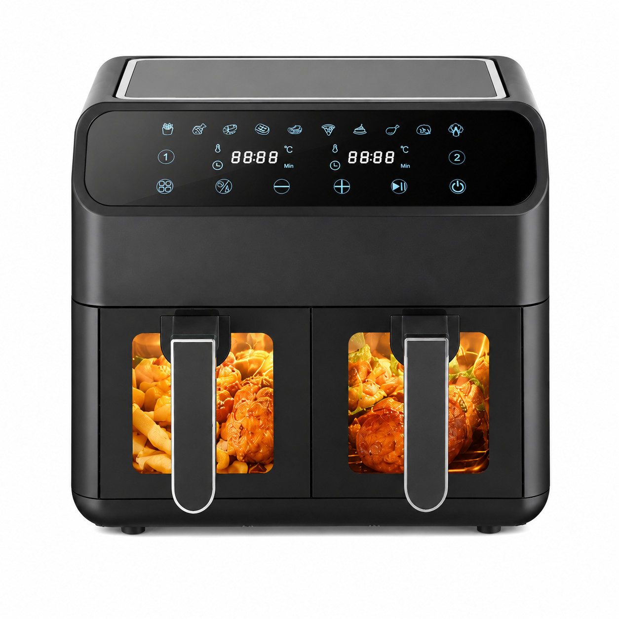 PHILODECO Heißluftfritteuse Heißluftfritteuse 9L, 2000W, 10 Programme, Zwei Frittierkörbe, 2000 W, Zwei separate Frittierkörbe, Unabhängige Temperatur