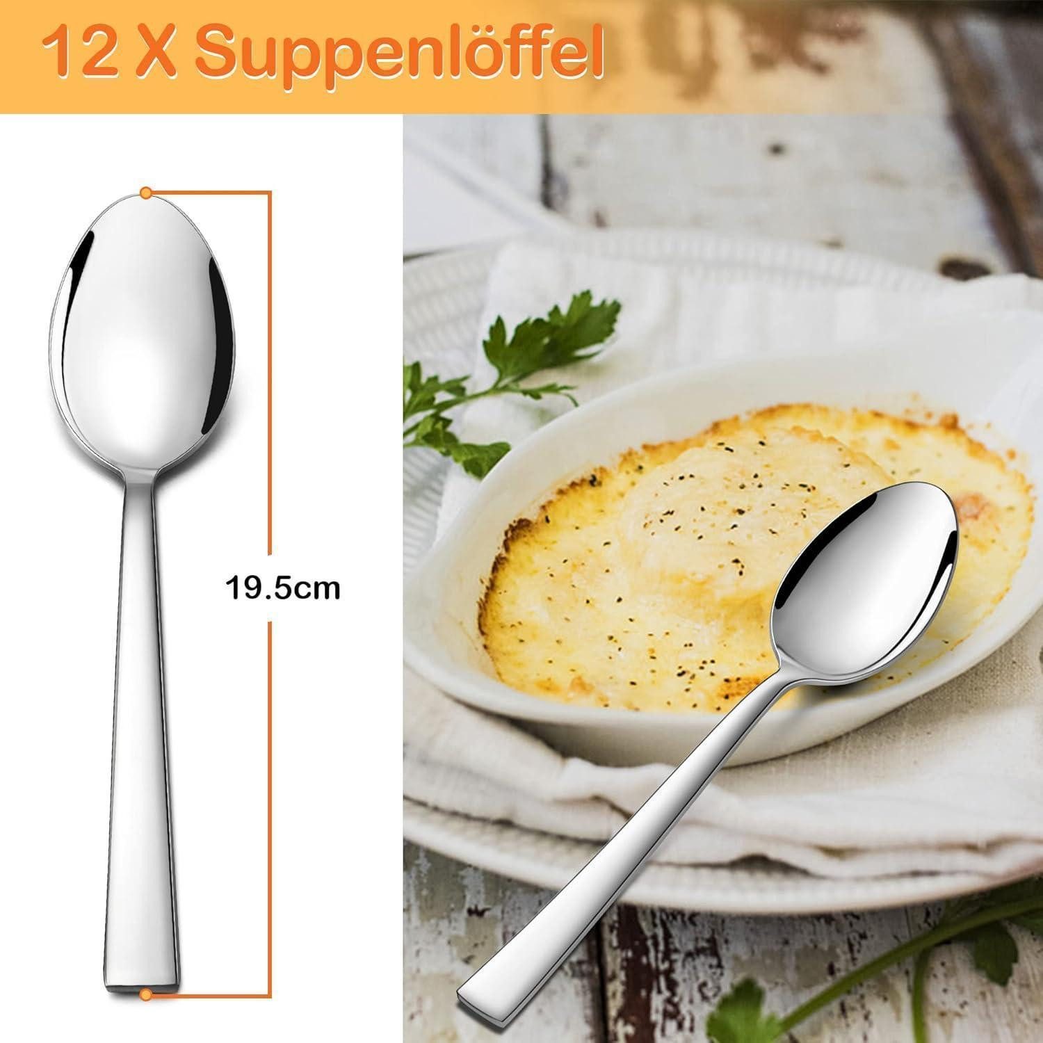 LuxusKollektion Esslöffel Löffel 12er Set Edelstahl Esslöffel Quadratischer Griff