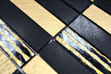 Mosani Mosaikfliesen Marmor Mosaik Fliese Naturstein Riemchen Carving gold schwarz Bad