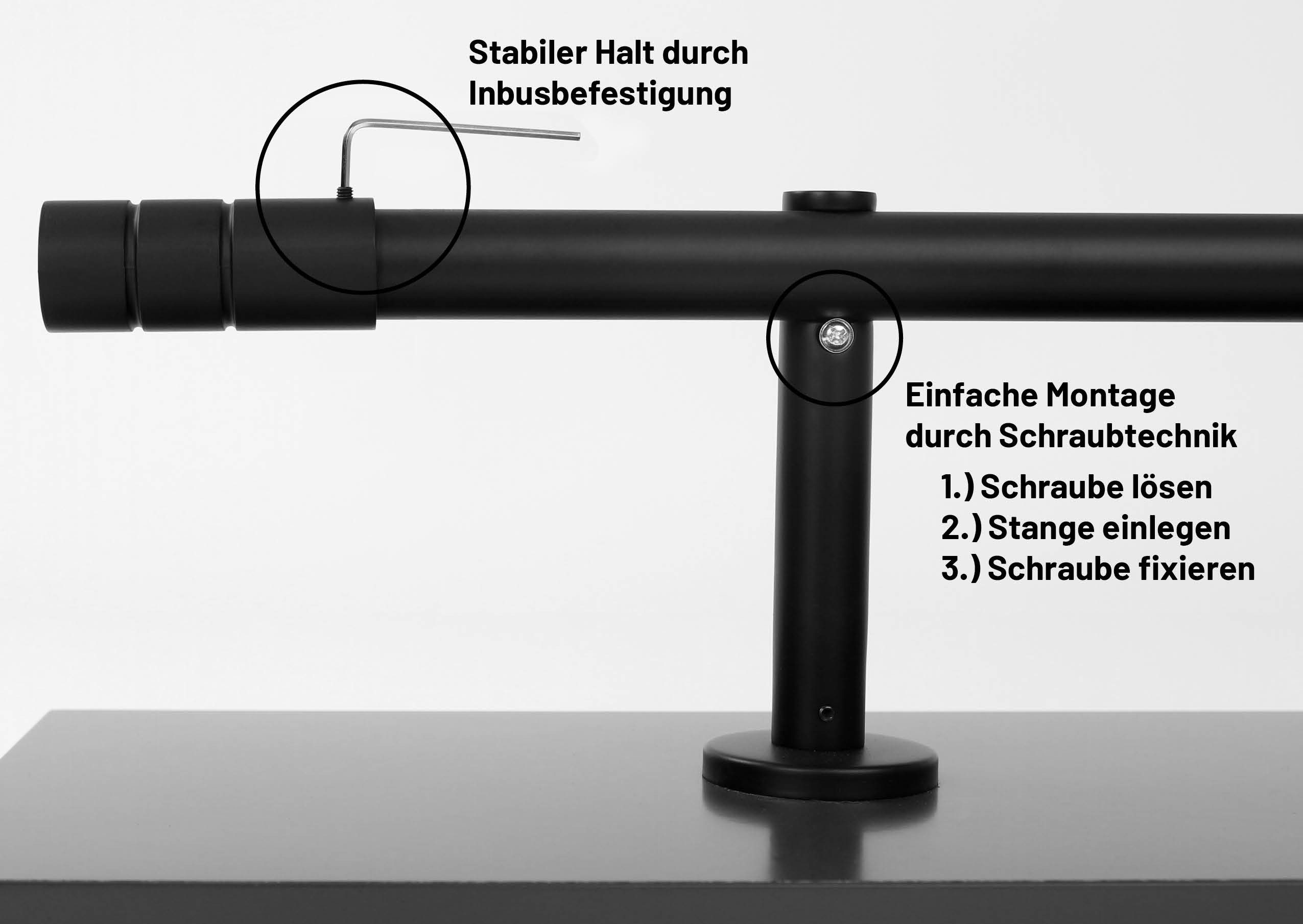 Deco-Raum Gardinenstange Zylinder, Ø 25 mm, 1-läufig, kürzbar, Wunschmaßlänge, Bohren, verschraubt, Metall, Komplett-Set mit Montagematerial