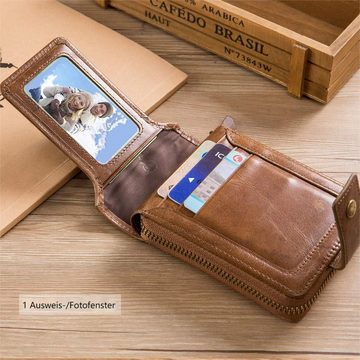 HEYHIPPO Geldbörse Kopfschicht Rindsleder Reißverschluss Multi-Card Brieftasche, Brieftasche horizontal Leder Anti-Diebstahl-Bürste Geldklammer
