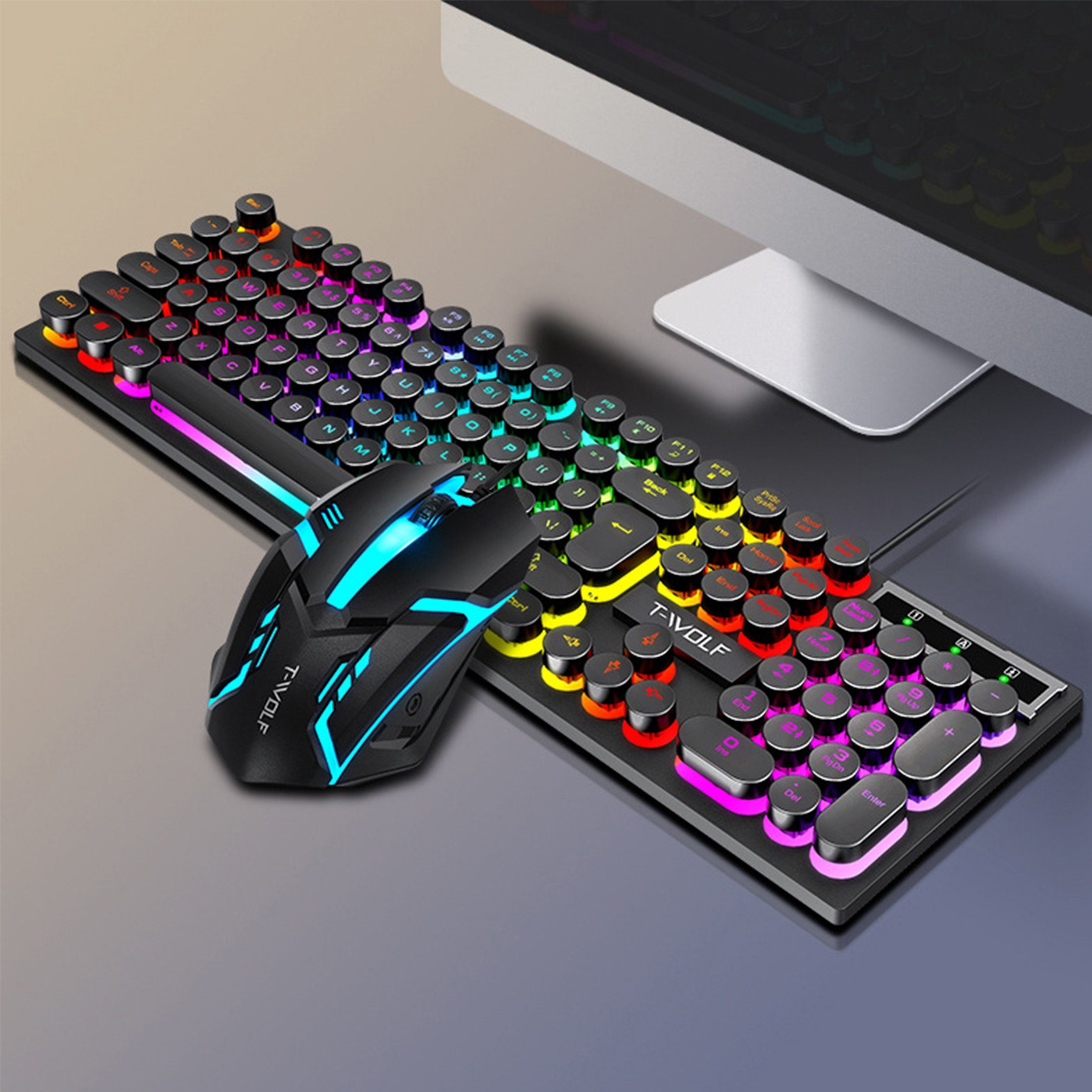 Diida Gaming Tastatur,Maus,Punk,Farbig beleuchtete Tasten,für PC/Laptop  Tastatur
