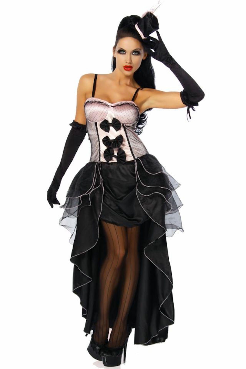 Kostüm 5-tlg. Cabarett-Kostüm Burlesque Kleid 1 Paar Amstulpen Hut, String