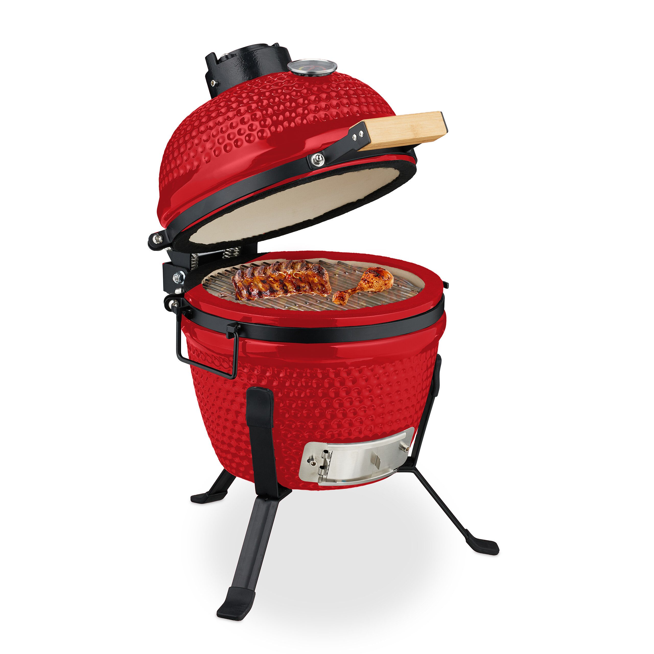 relaxdays Keramikgrill Kamado Grill aus Keramik, rot