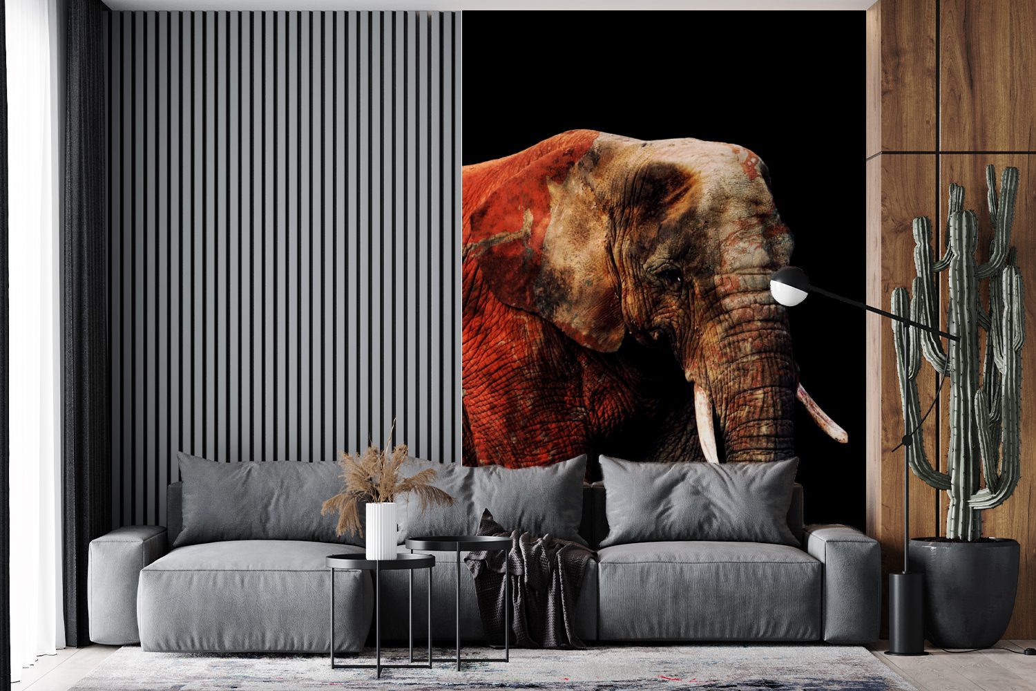 (3 Matt, Rot, Montagefertig Elefant bedruckt, MuchoWow Tapete Wandtapete Fototapete Vinyl St), Tiere - Wohnzimmer, für -