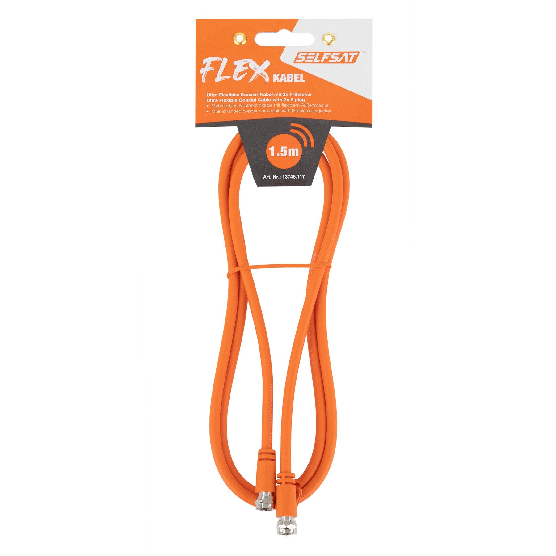 Selfsat SELFSAT Antennenanschlusskabel Flex 1,5 m, orange SAT-Kabel