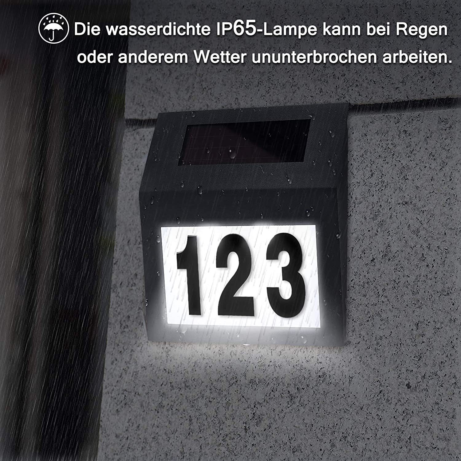 Hausnummer Dämmerungsschalter LED Hausnummer UISEBRT Edelstahl, Anthrazit mit Solar