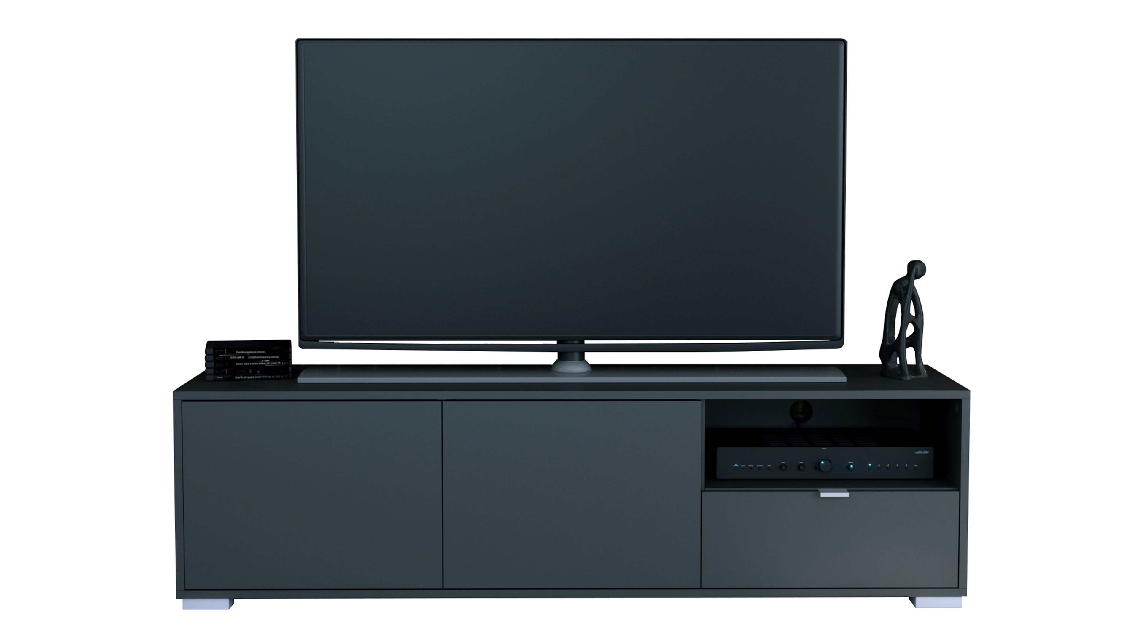 Vladon Lowboard Milano (Lowboard mit 2 Türen Anthrazit matt, und 1 Schublade Anthrazit matt, Made in Germany), Korpus Anthrazit matt (152,5 x 43 x 37 cm)