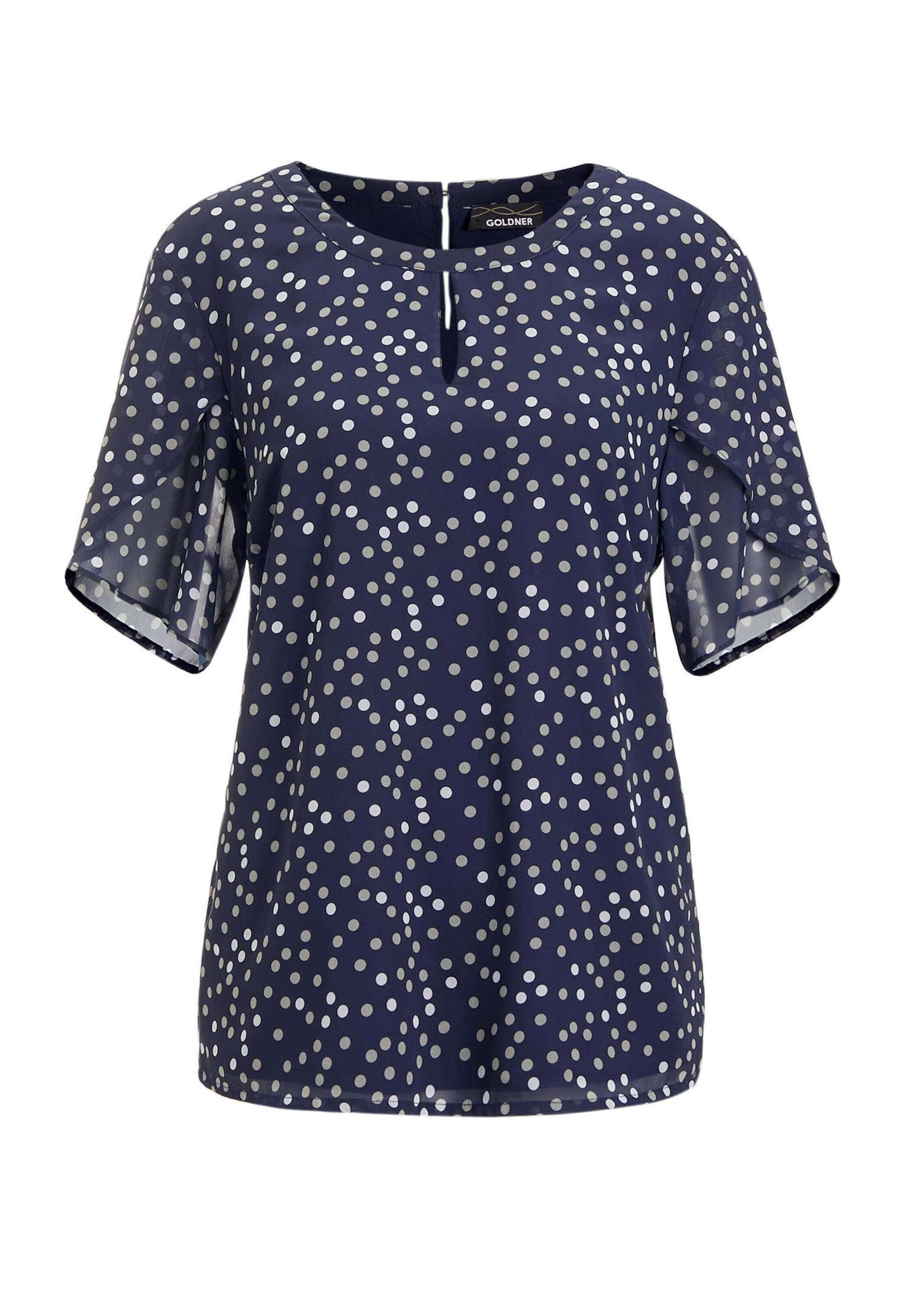 Kurzarmbluse Chiffonbluse Damen mit Tupfen-Alloverprint und Rundhalsausschnitt