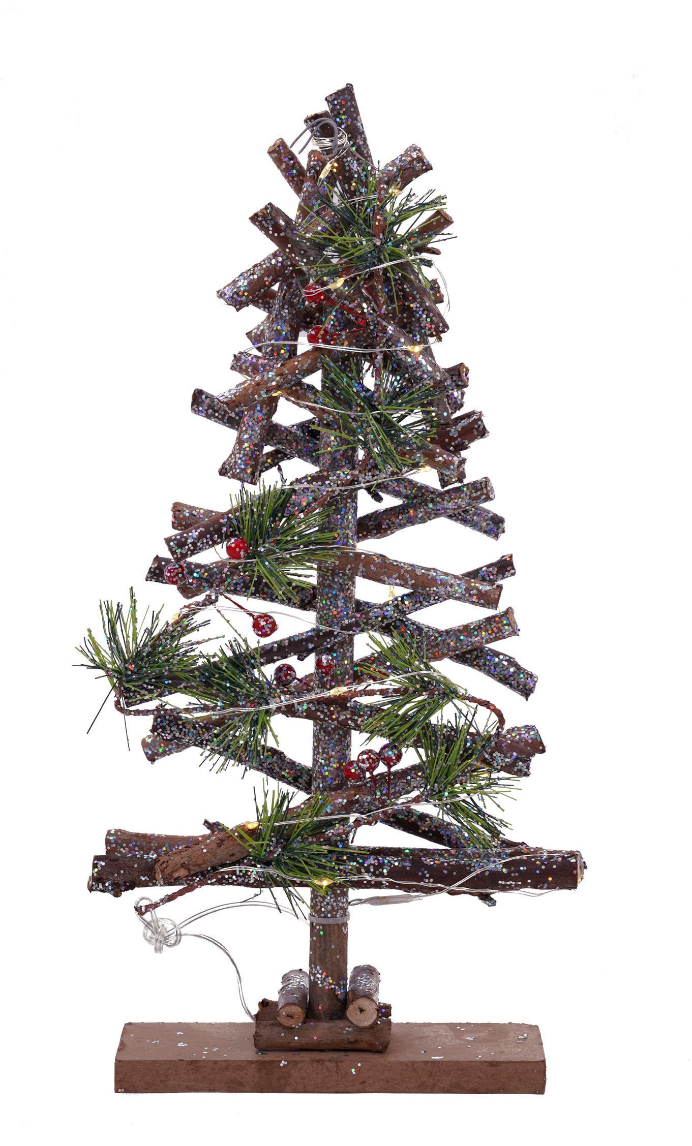 Spetebo Dekobaum Deko Tannenbaum mit 15 warmweißen LEDs (Stück, 1 St., Beleuchtetes Deko Holzhaus), mit Beleuchtung