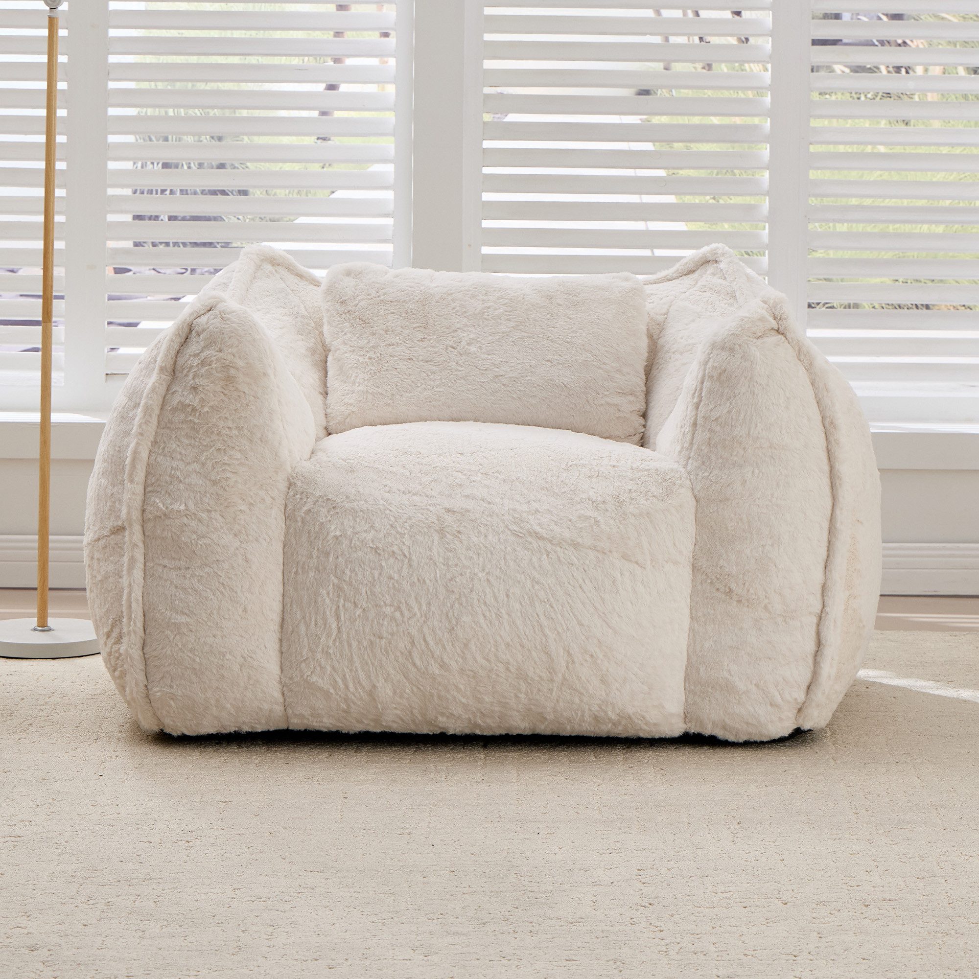 Leawin Relaxliege Sofas Wohnzimmer Loungesessel aus Kunstfell mit Hocker, Weicher Bean Bag Sessel mit Fußhocker und Schaumstofffüllung