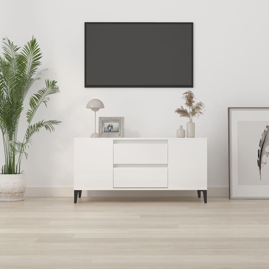 furnicato Holzwerkstoff Hochglanz-Weiß 102x44,5x50 cm TV-Schrank