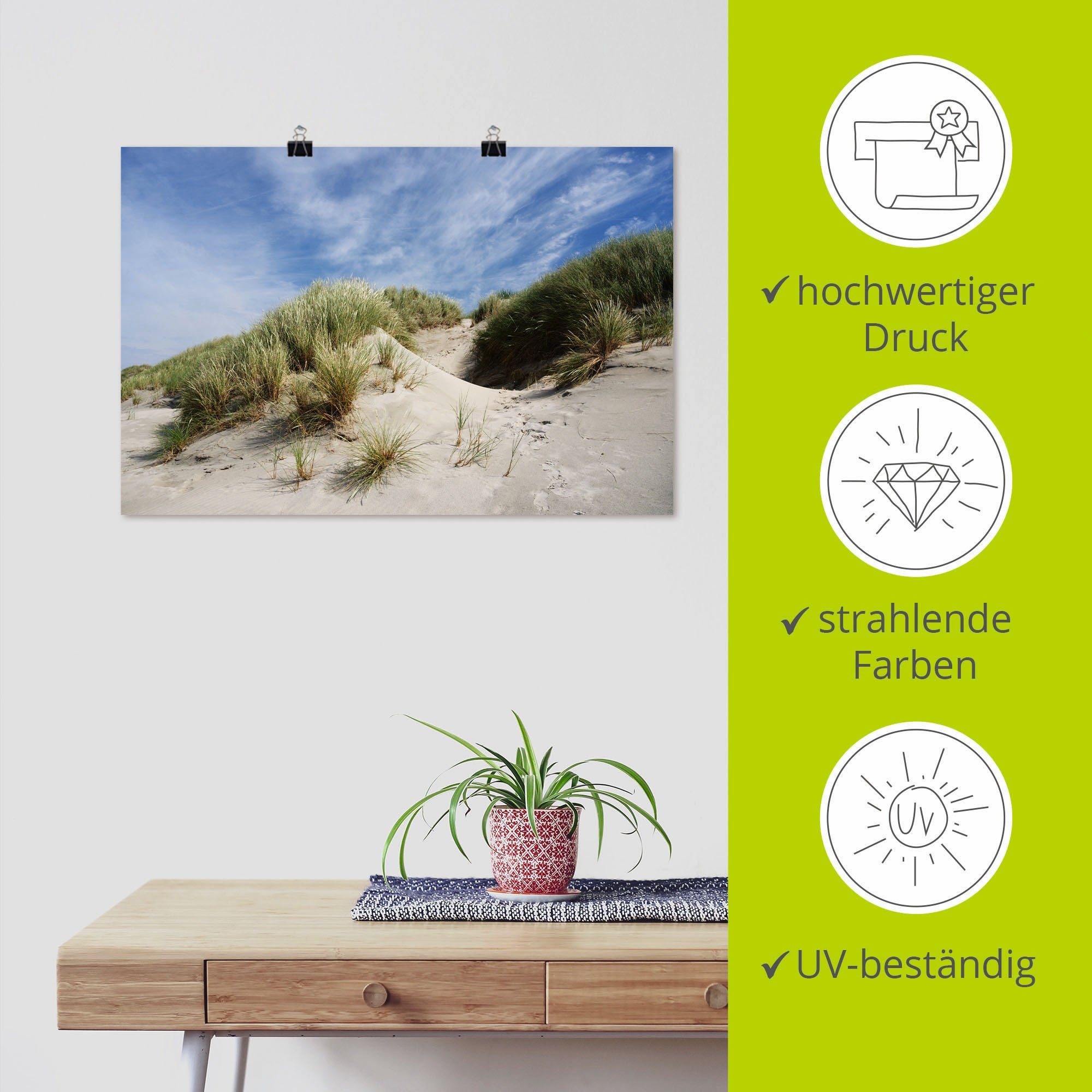 Artland Wandbild Baltrum, versch. oder St), Alubild, Größen Dünen Strandbilder als in auf Poster (1 Leinwandbild, Wandaufkleber