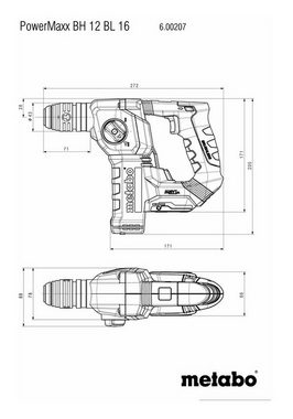metabo Akku-Kombibohrhammer PowerMaxx BH 12 BL 16, 12 V, max. 730 U/min, Akku-Hammer Ohne Akku in metaBOX