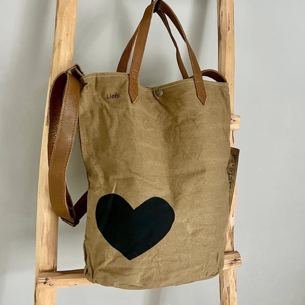 LK Trend & Style Shopper Vintage BucketBag Herz schwarz dunkles Canvas (Weekender), Wiederverwendung von Canvas