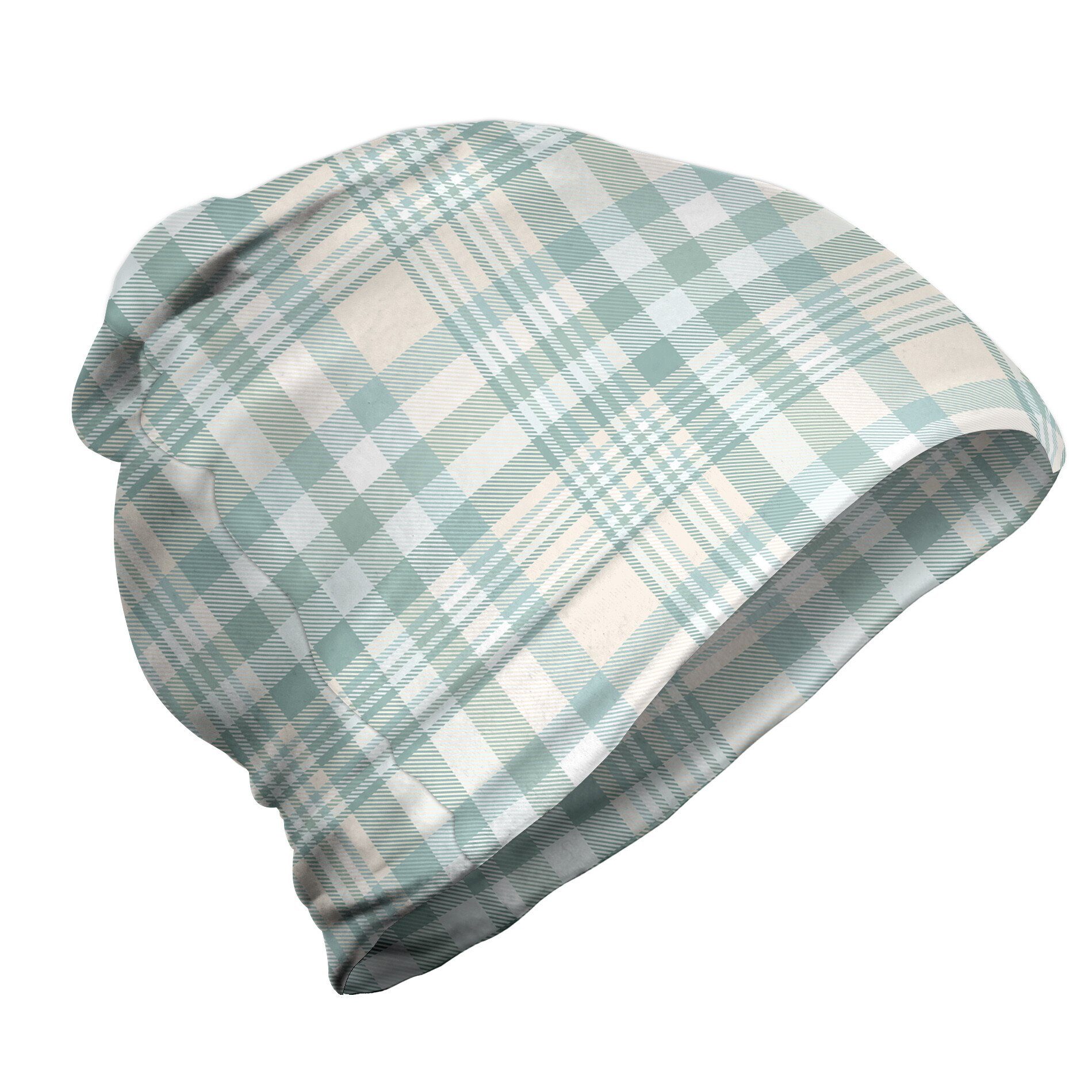 Abakuhaus Beanie Wandern im Freien Gedämpfte Farben Pastel Plaid-Layout