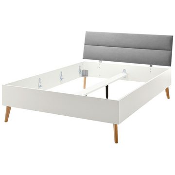 Lomadox Bettgestell MAINZ-61, grau skandinavisches Design Füße aus Eiche Massivholz 145x44x210 cm