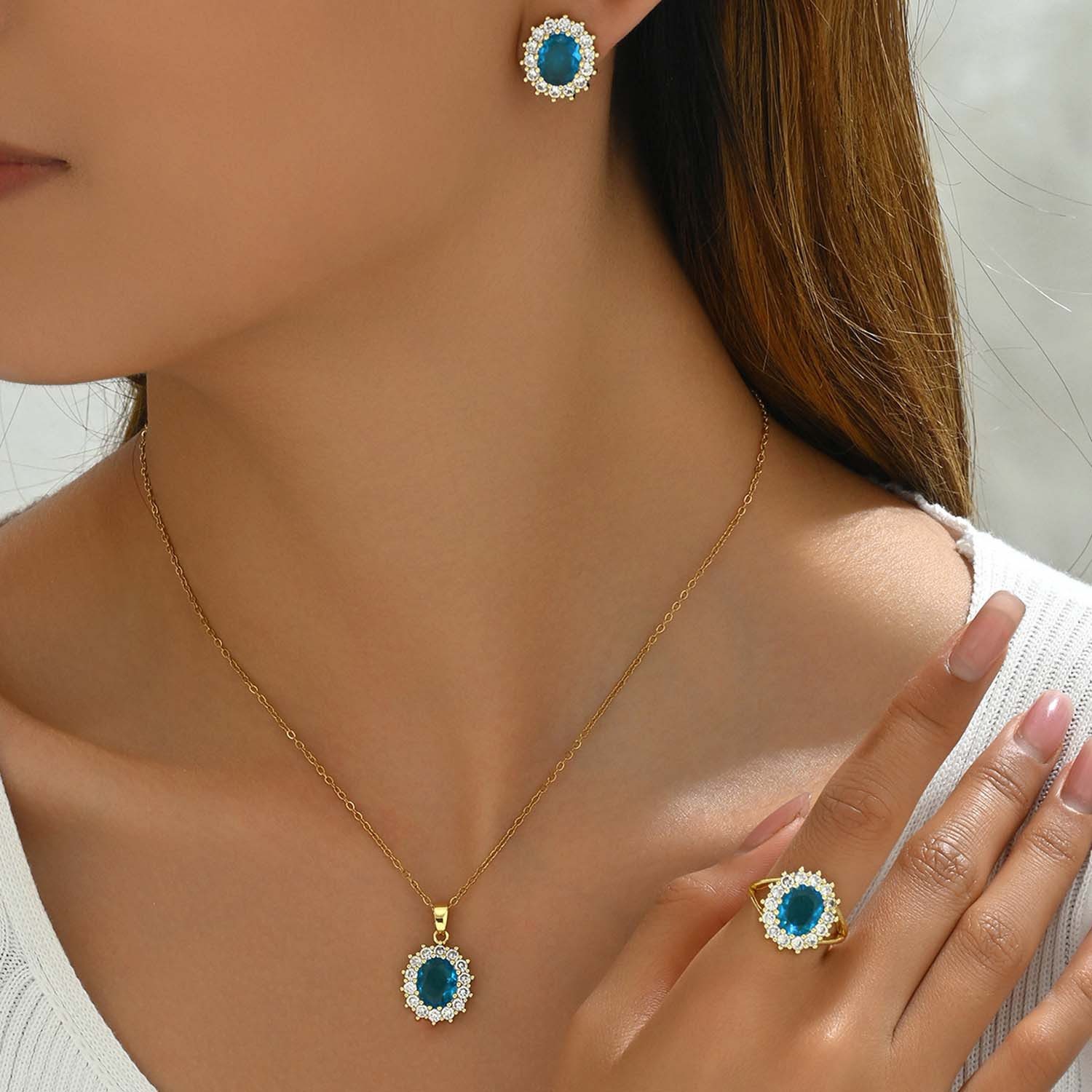 trends for living Schmuckset Vintage Ring Ohrring und Halskettenset hochwertiges Zirkon-Schmuckset