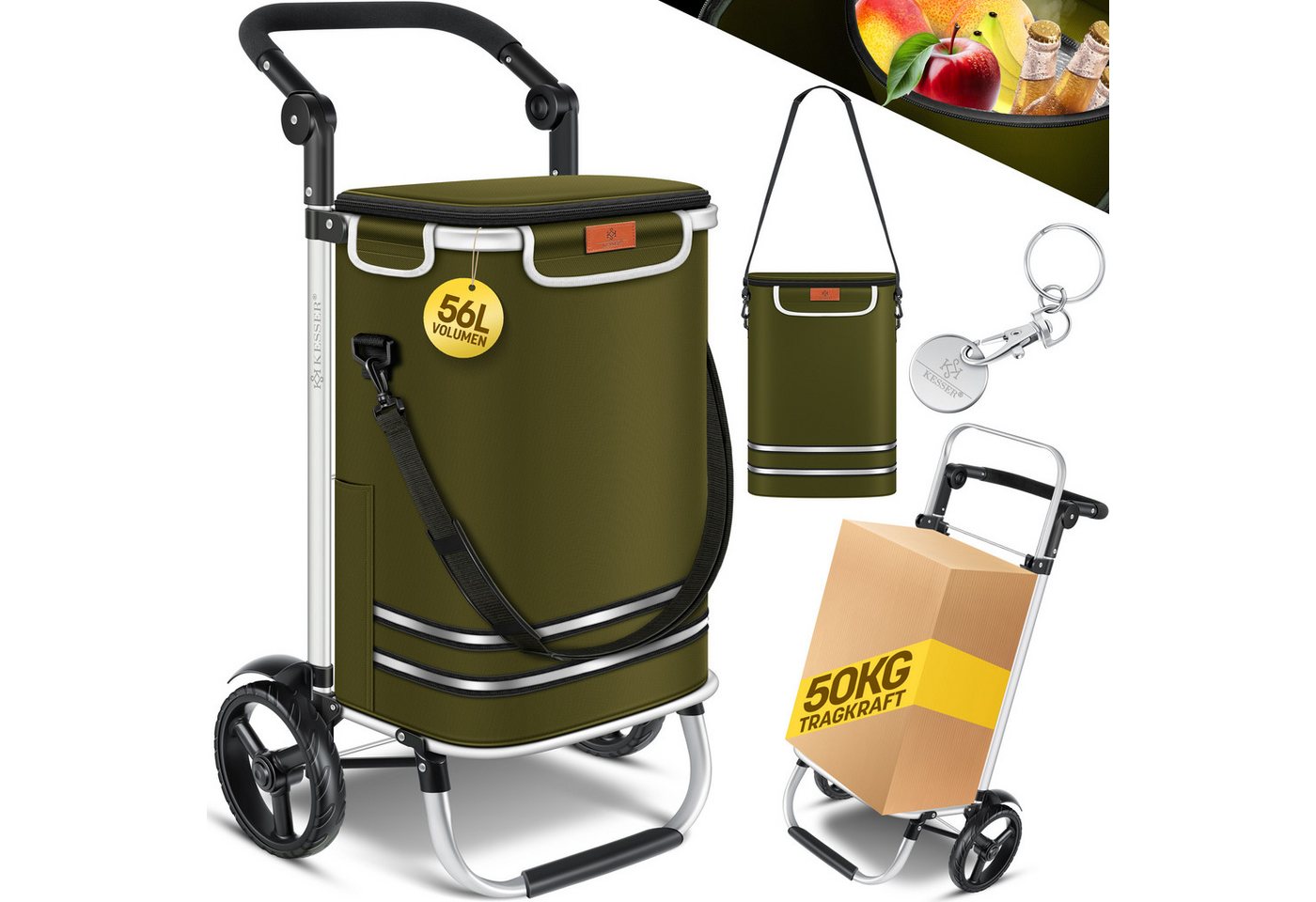 KESSER Einkaufstrolley, klappbar mit 56L Kapazität und belastbar bis 50 kg