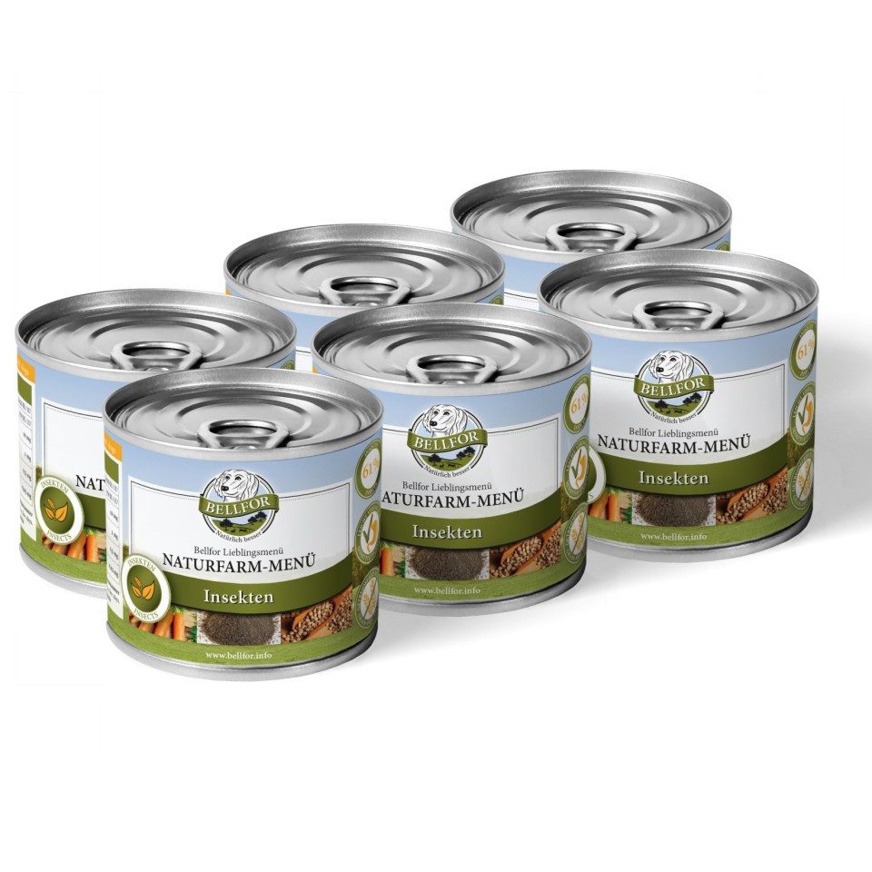 Bellfor Hundefutter Nass mit Insekten - Naturfarm-Menü - 6x200g, Nassfutter für: Hunde, getreidefrei, ohne Kartoffeln, glutenfrei, ohne Soja, mit Linsen