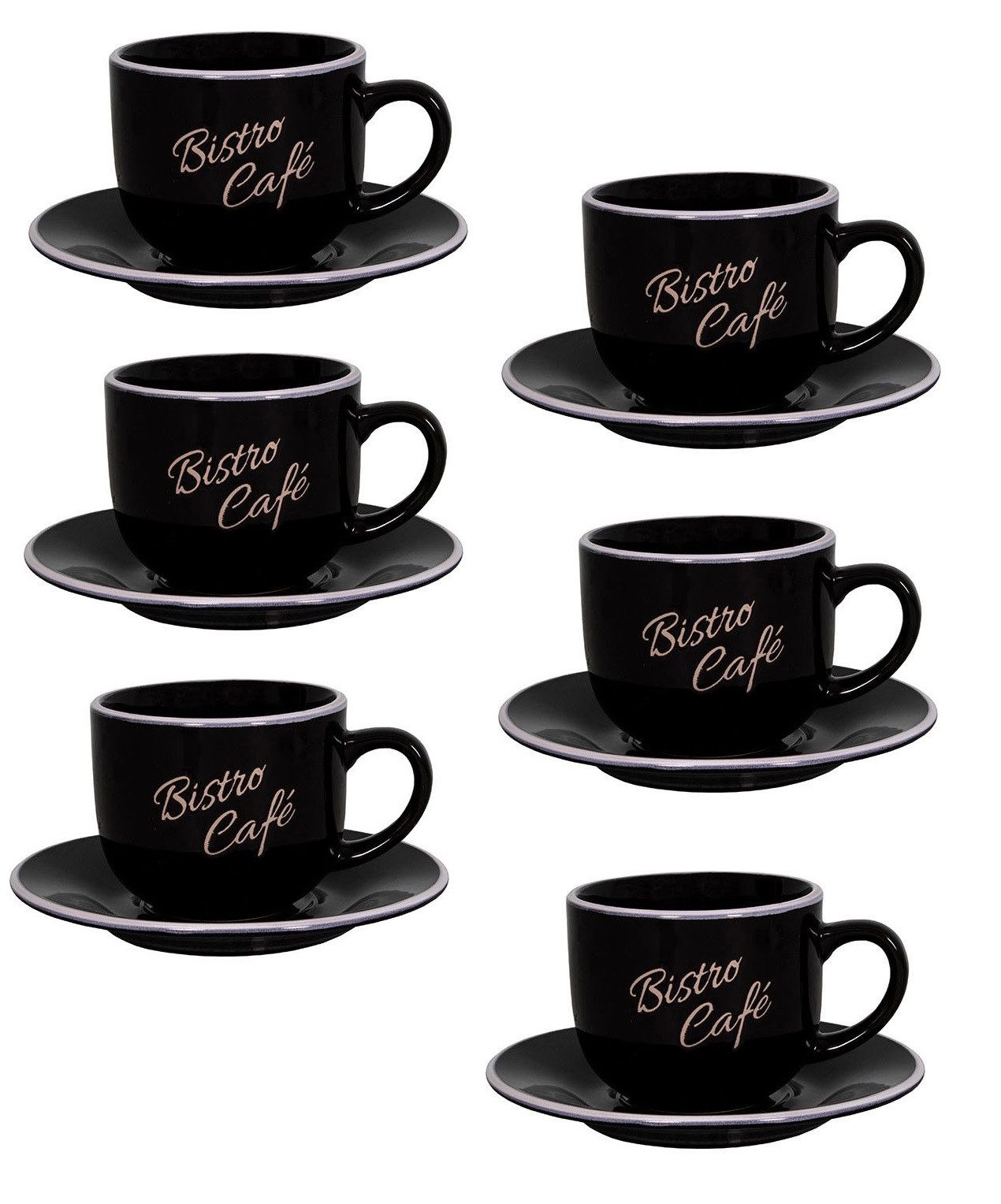 AnticLine Tasse 6er Set Schwarz Kaffeetassen mit Unterteller Tasse 200ml Antic Line, Steingut