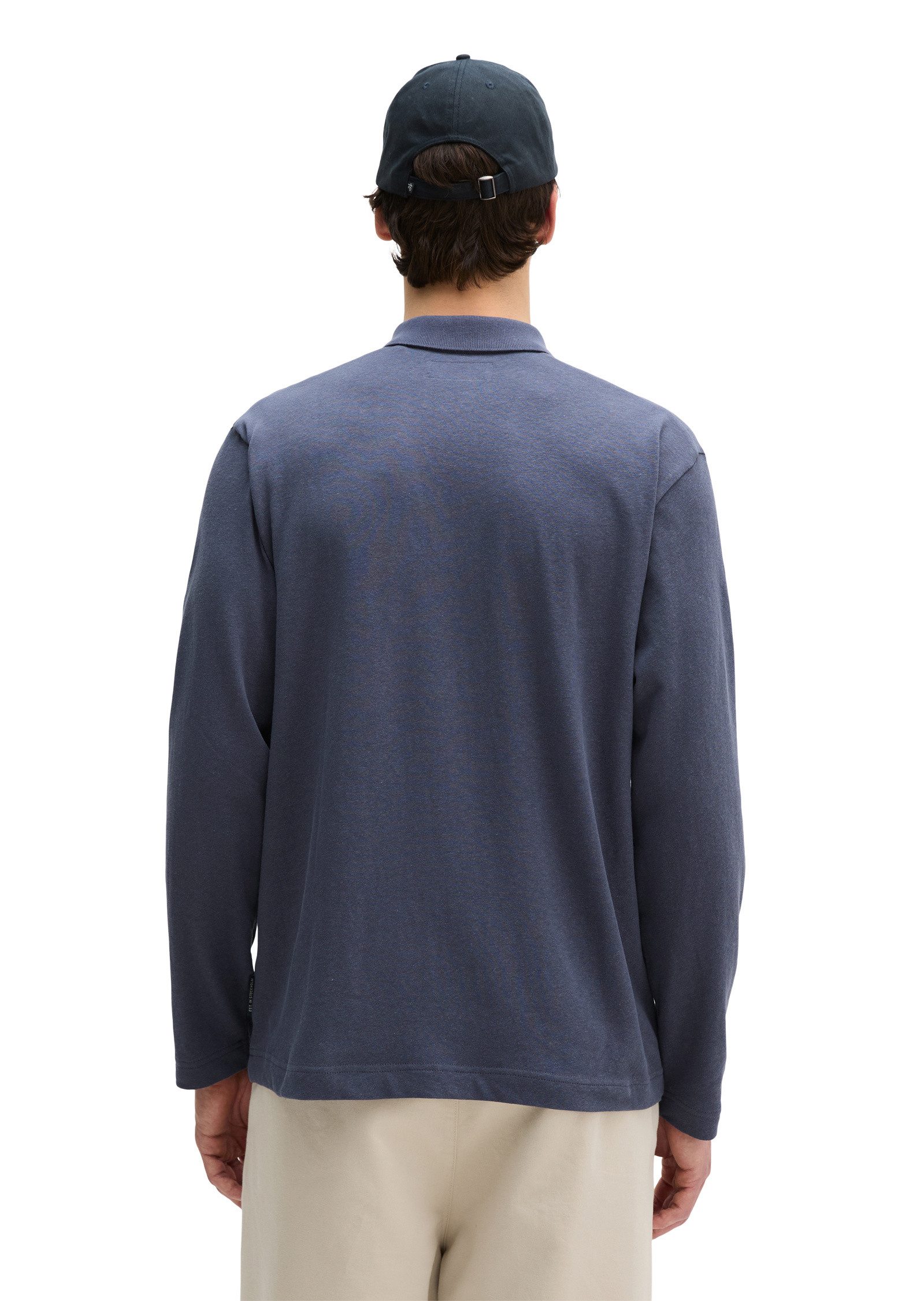 Marc O'Polo Langarm-Poloshirt aus Baumwoll-Leinen-Mix