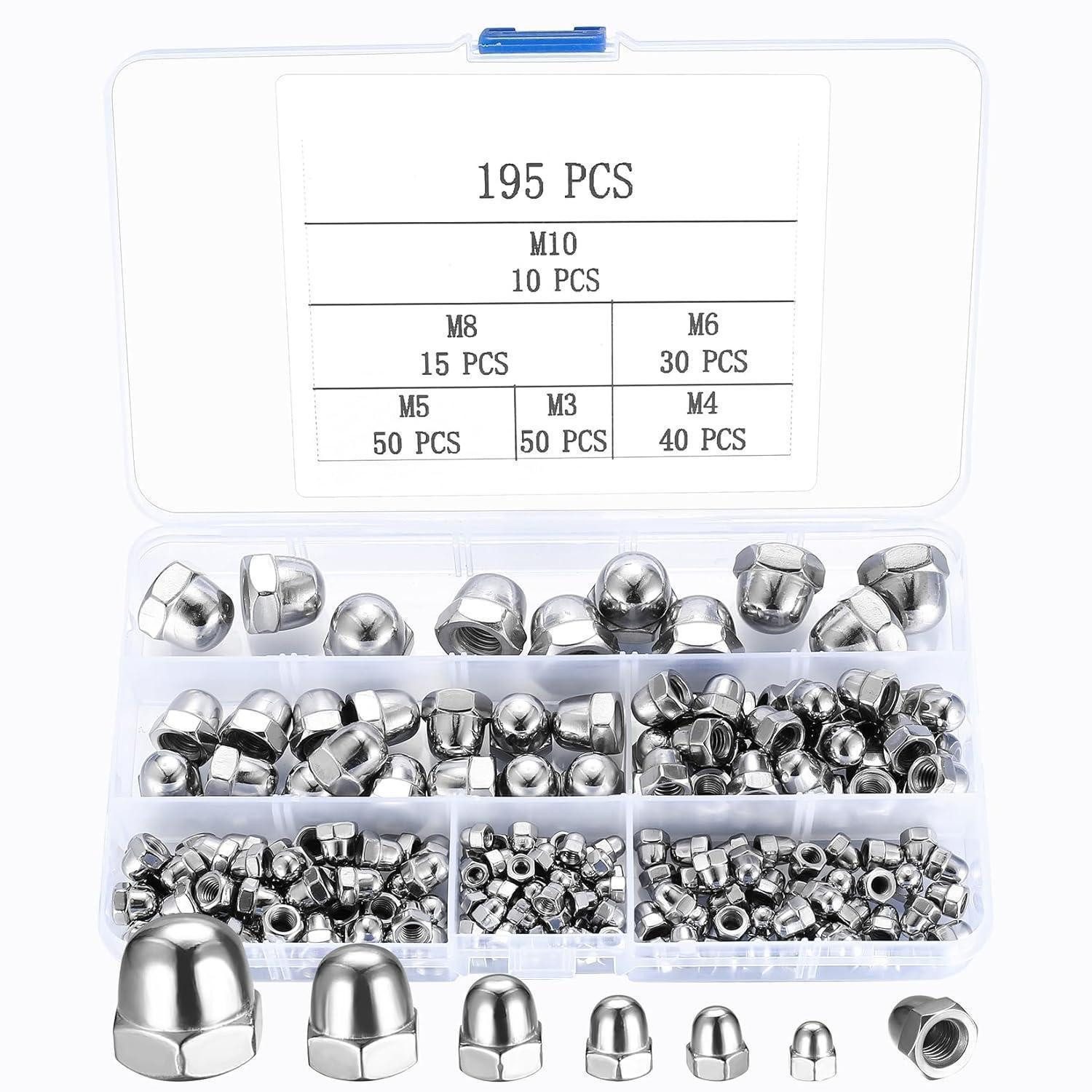 LuxusKollektion Schrauben-Set Hutmuttern Set 195 Stk Edelstahl M3 M4 M5 M6 M8 M10 hohe Form