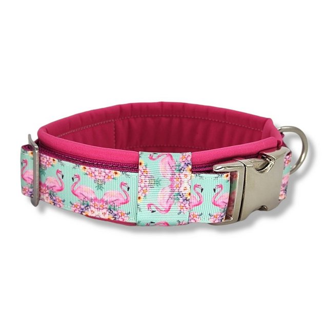 D by E Couture Hunde-Halsband „Flamingo Liebe II“, 30mm breit, Handmade