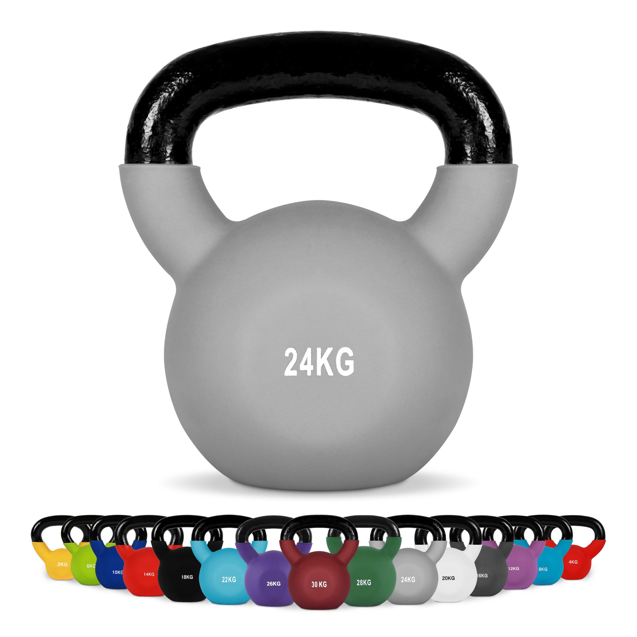 MSports® Kettlebell Kettlebell Professional Neopren 2 – 30 kg inkl. Übungsposter