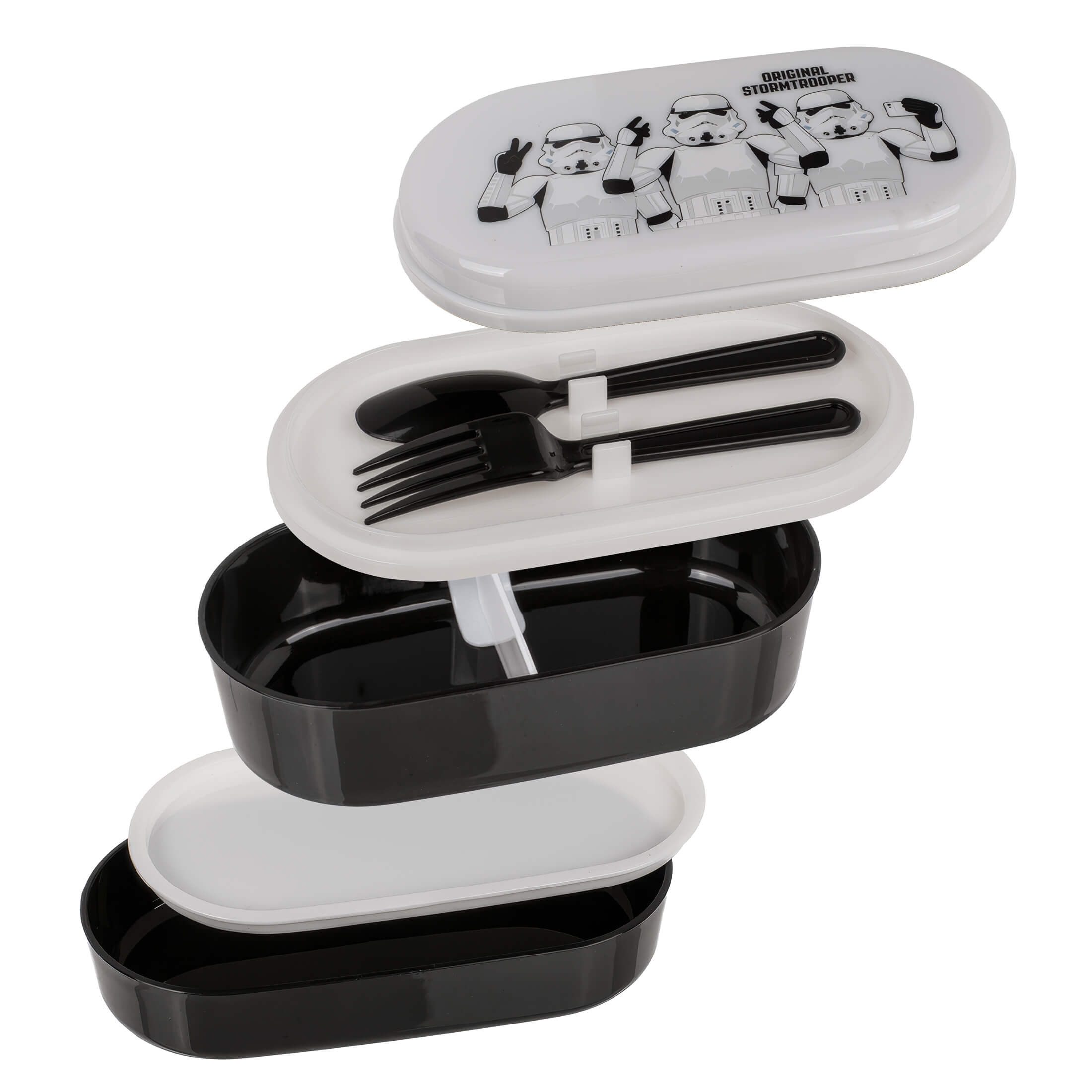 Out of the Blue Lunchbox Lunchbox Stormtrooper Brotdose mit 2 Fächern, Besteck, Löffel, Gabel, Kunststoff, Integriertes Besteck, Löffel, Gabel