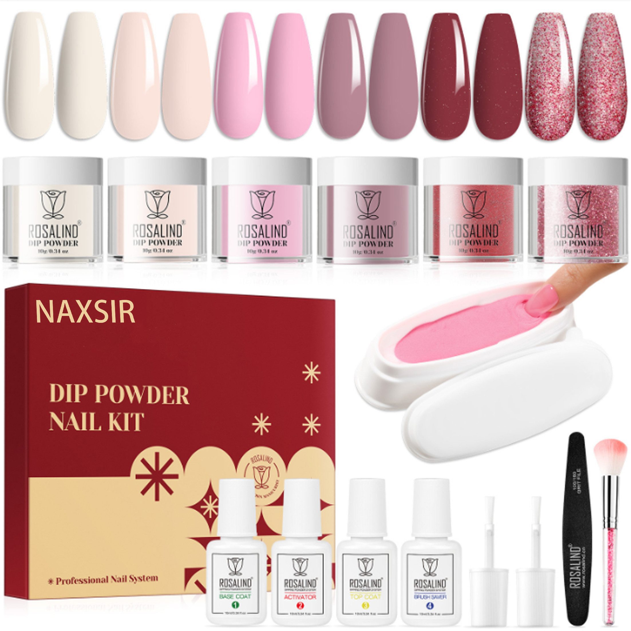 KINSI Nagellack-Set Nagel Dip Pulver Set - Nude Pink mit feinem Glitzer für zuhause, Professionelles & langlebiges DIY Nail Art Ergebnis