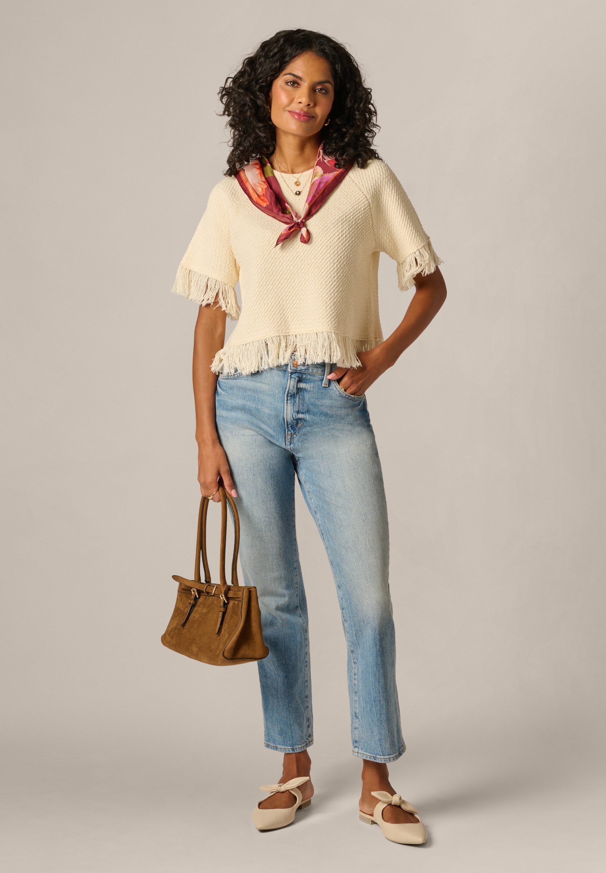 Adrianna Papell Strickpullover Fringe Raglan Pullover Ein lässiger, von Boho-Stil inspirierter Pullover mit Fransen