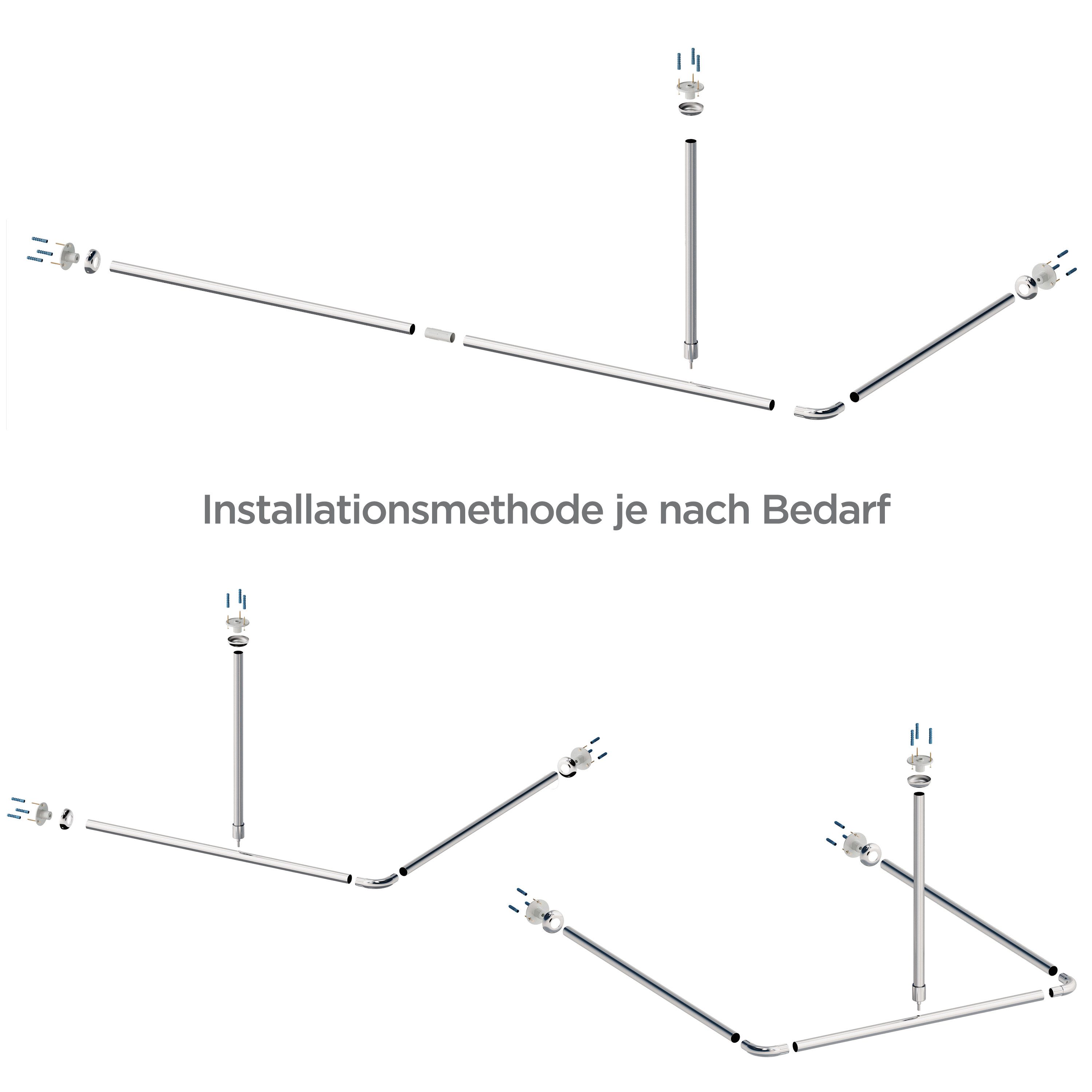 Aquabad® Duschvorhangstange Hastaflex Vario Duschvorhangstange, 2-läufig, kürzbar, Aluminium, Farbe: Chrom, 90x90cm bis 80x 175cm