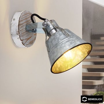 etc-shop Wandleuchte, Leuchtmittel nicht inklusive, Vintage Wand Leuchte Holz Spot Wohn Zimmer Lampe patiniert verstellbar