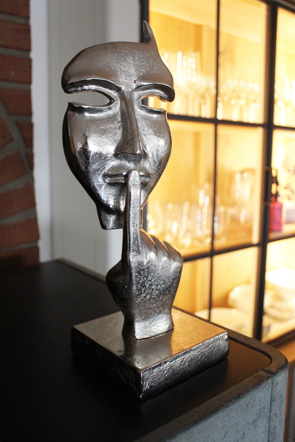 St), silber 11 Deko (1 Büste x Figur Skulptur Silence moderne Metall Arnusa aus Dekofigur Face 36,5 cm