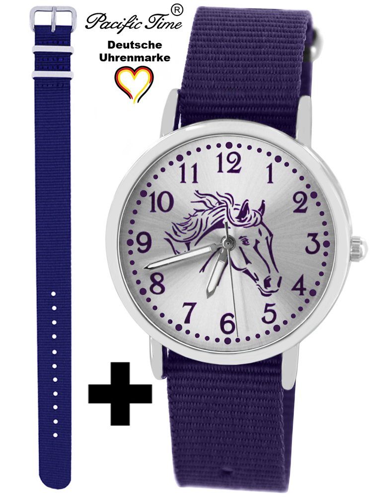 Pacific Time Quarzuhr Set Kinder Armbanduhr Pferd violett Wechselarmband, Mix und Match Design - Gratis Versand blau und violett