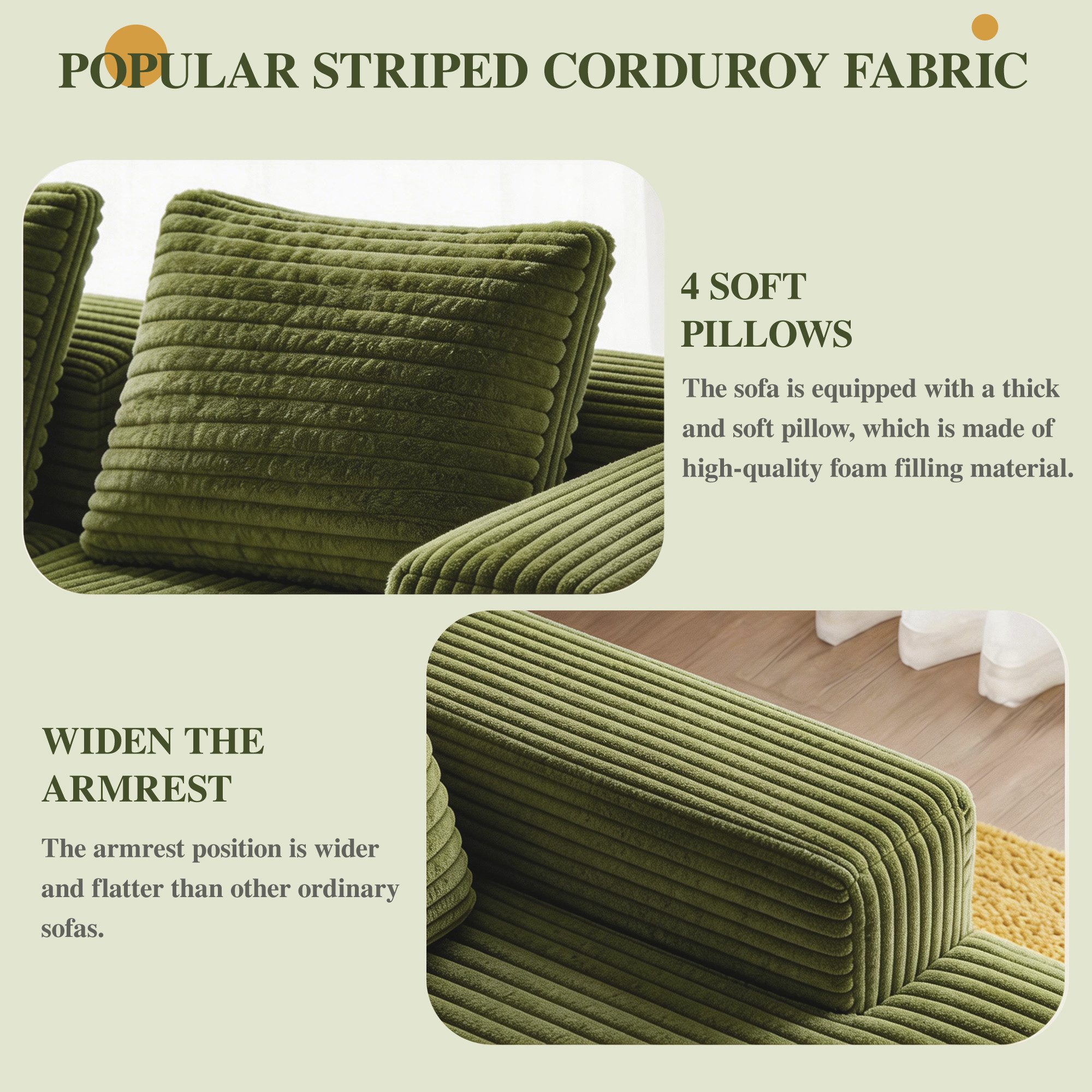 MIBODE Ecksofa Cloud Ecksofa L-Form Chaiselongue Grün