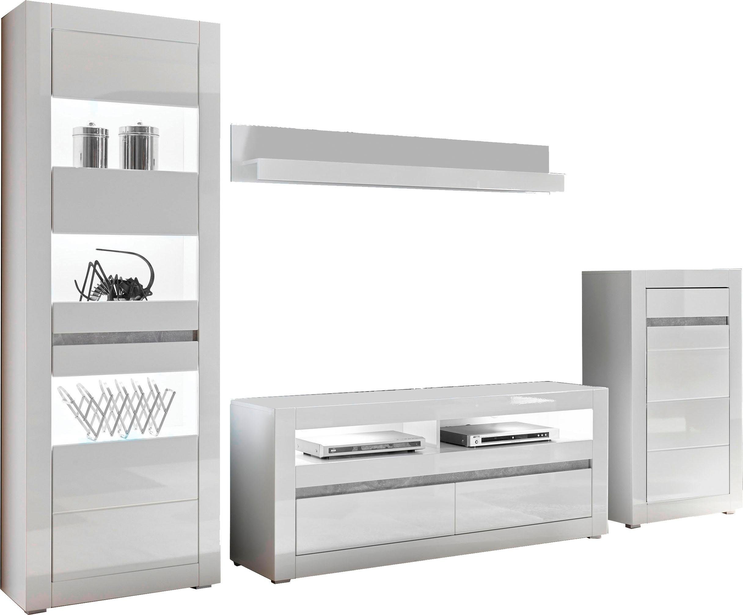 Home affaire Wohnwand Carat, (Set, 4-St), wird jeweils mit zwei Leisten angeliefert, 1 x grau, 1 x weiss