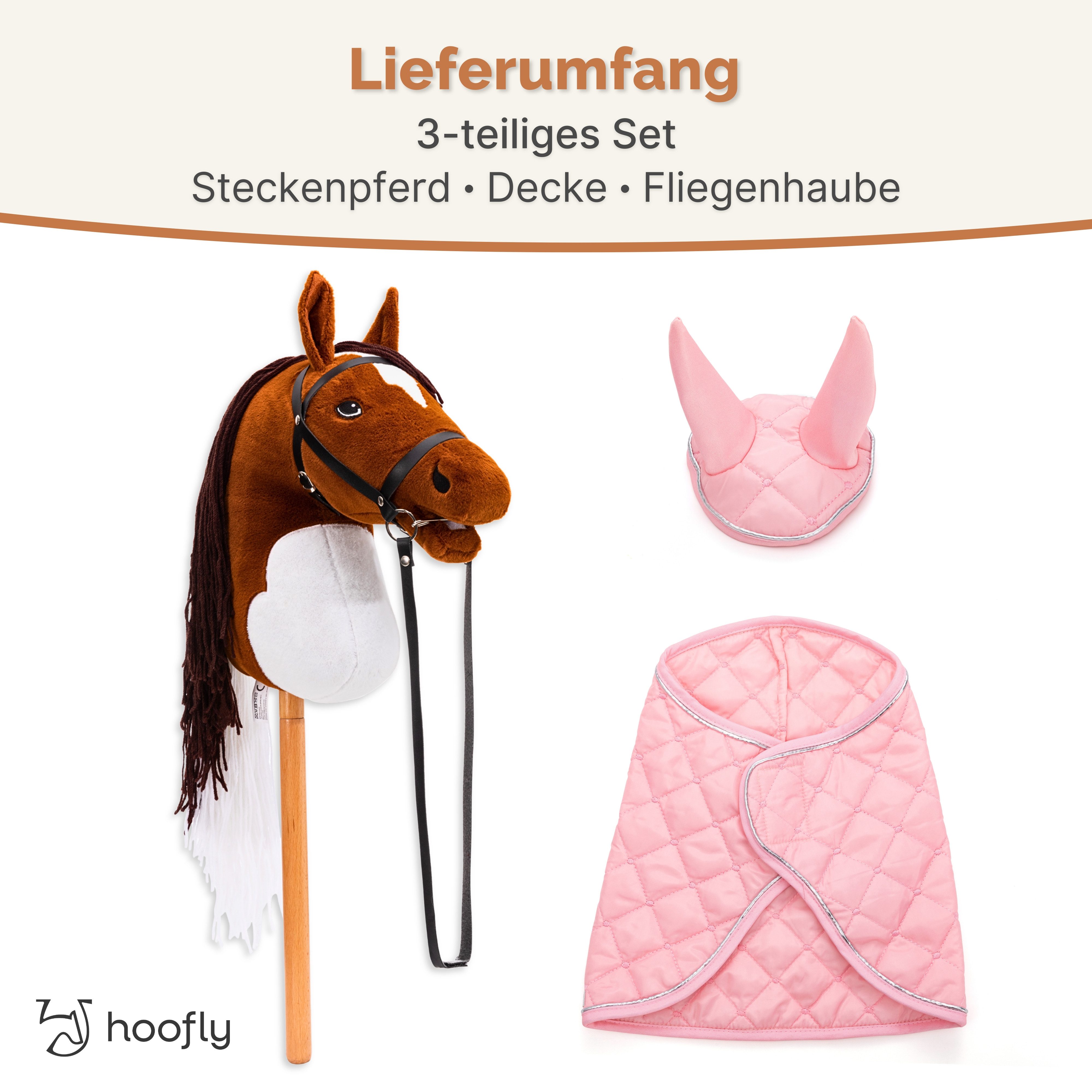 Hoofly Steckenpferd Hoofly® Hobby Horse Pferde Set, (mit Decke, Fliegenhaube, Trense & Schraubstab, Hobby Horsing, Steckenpferd), Abschraubbarer Stab