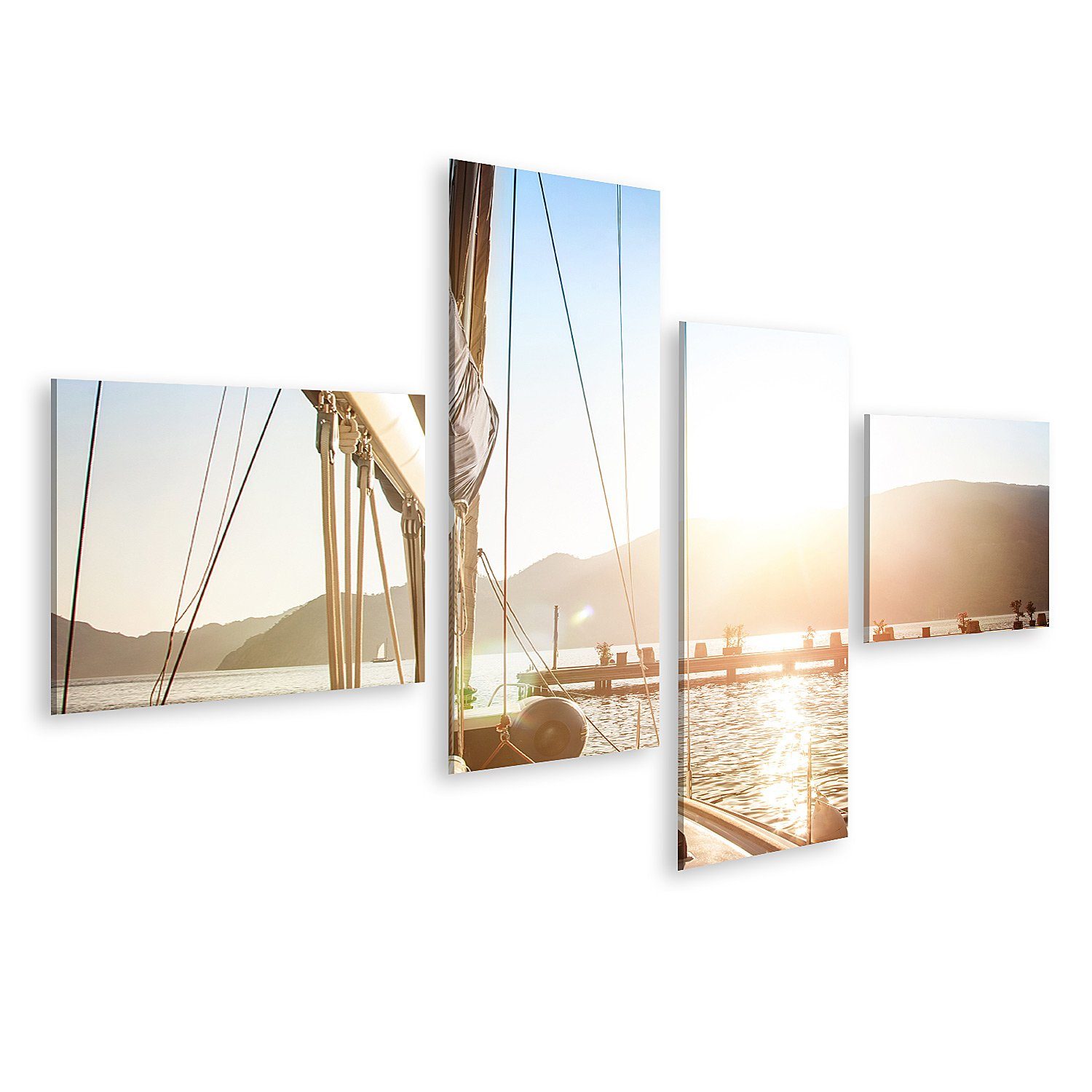 Leinwandbild Bild auf Leinwand Segelboot Sonnenuntergang Wandbild Leinwandbild Wand