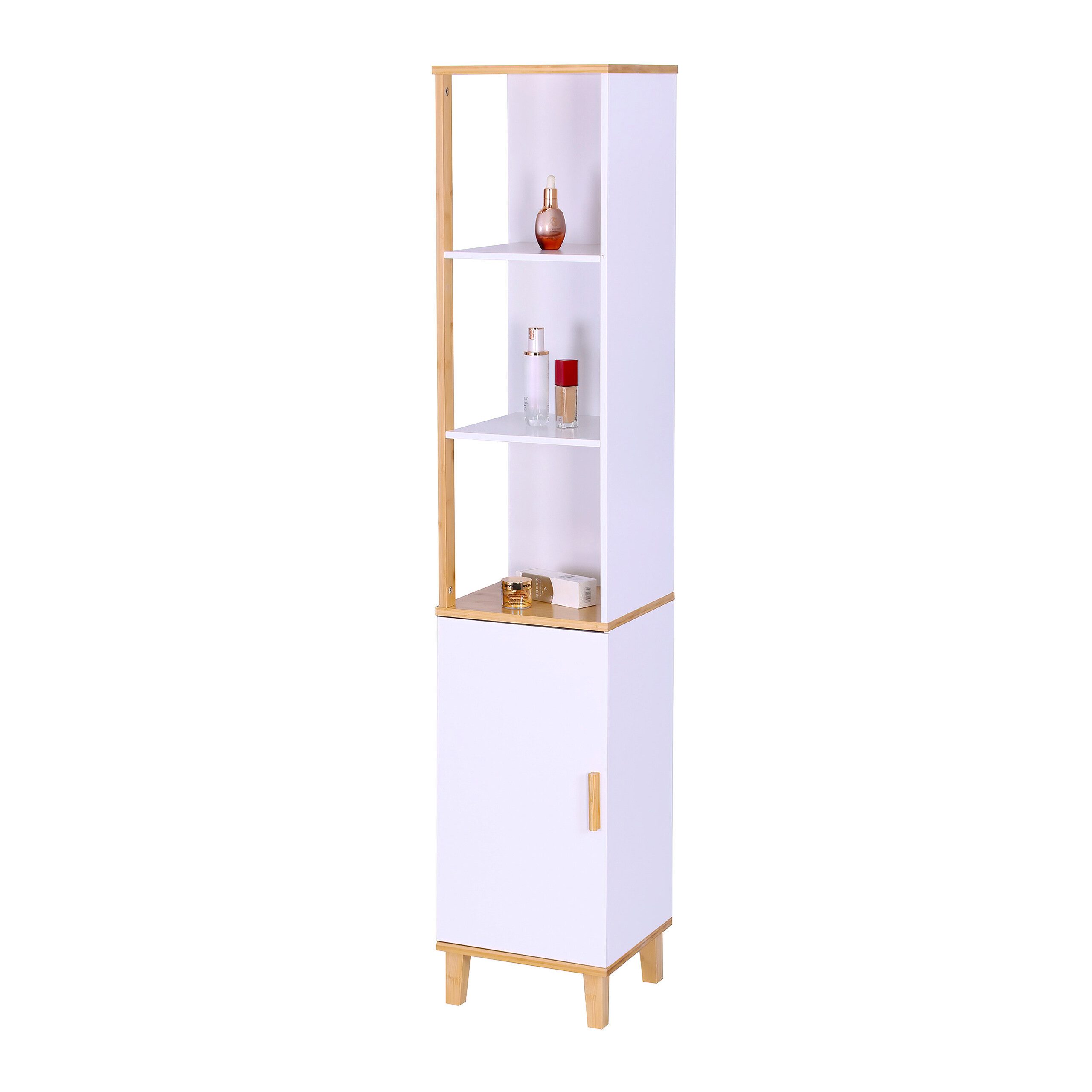 relaxdays Hochschrank Hoher Badezimmerschrank Tür & 3 Ablagen (1-St)