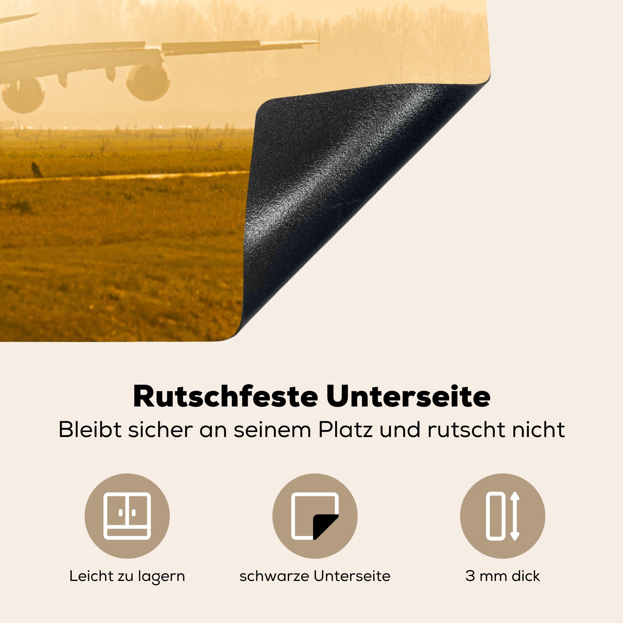 tlg), cm, für bei Vinyl, Sonnenuntergang, Induktionskochfeld küche, die MuchoWow Flugzeuge Ceranfeldabdeckung Schutz Herdblende-/Abdeckplatte 81x52 (1 in Schiphol