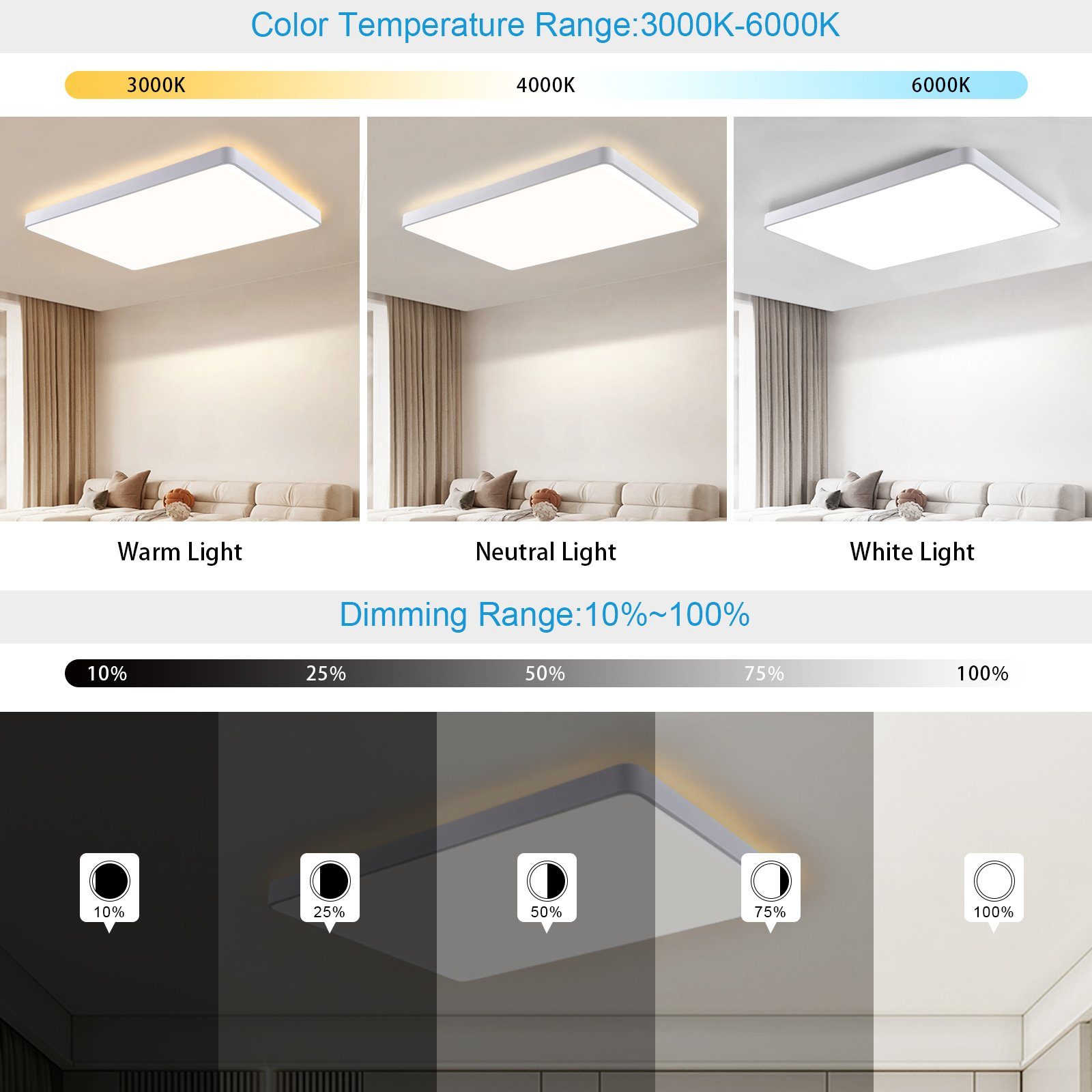 JDONG LED Deckenleuchte 90cm Deckenlampe dimmbar mit Fernbedienung 3000-600 günstig online kaufen