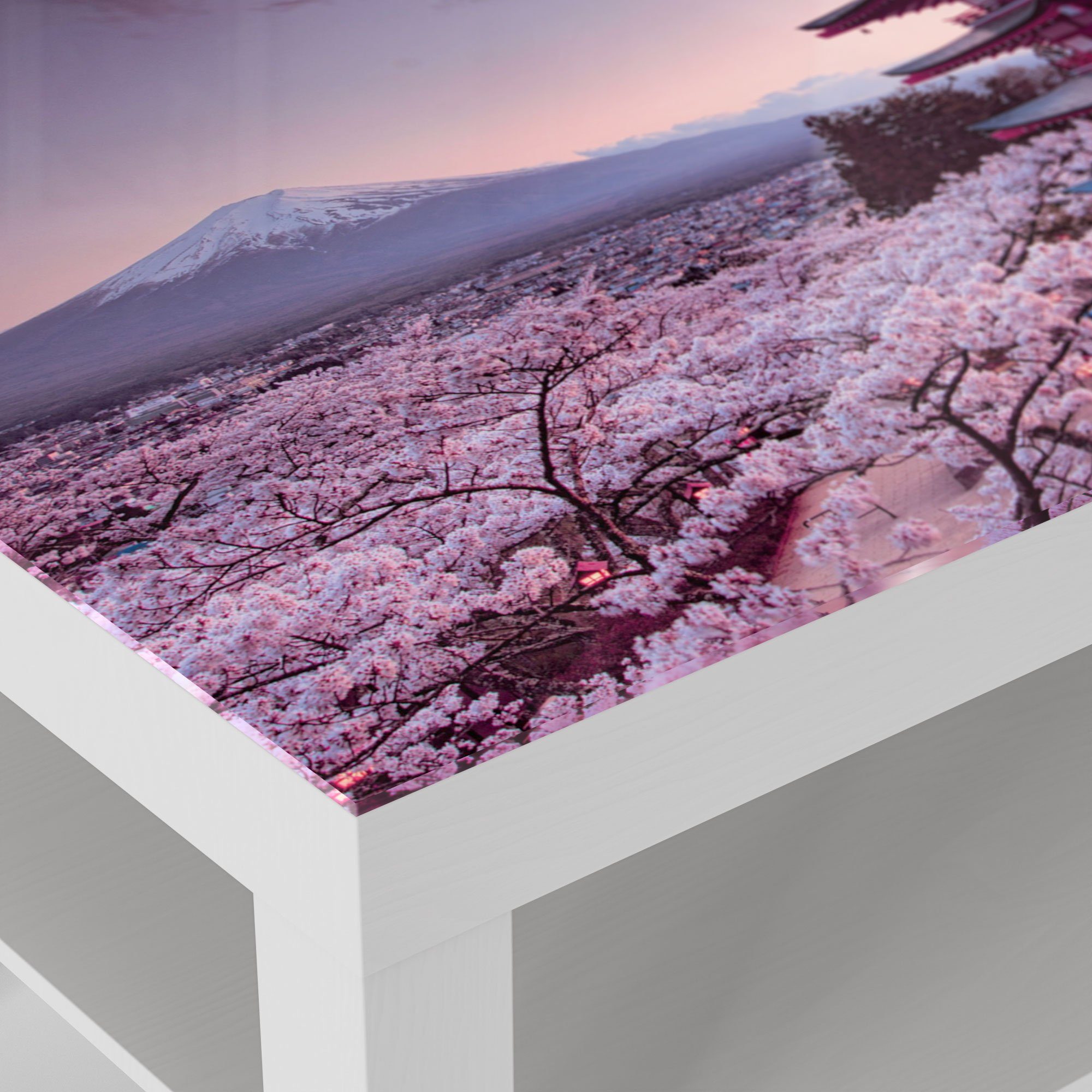 DEQORI Couchtisch 'Kirschblüten Tempel Beistelltisch Weiß Glas modern Glastisch Japan'