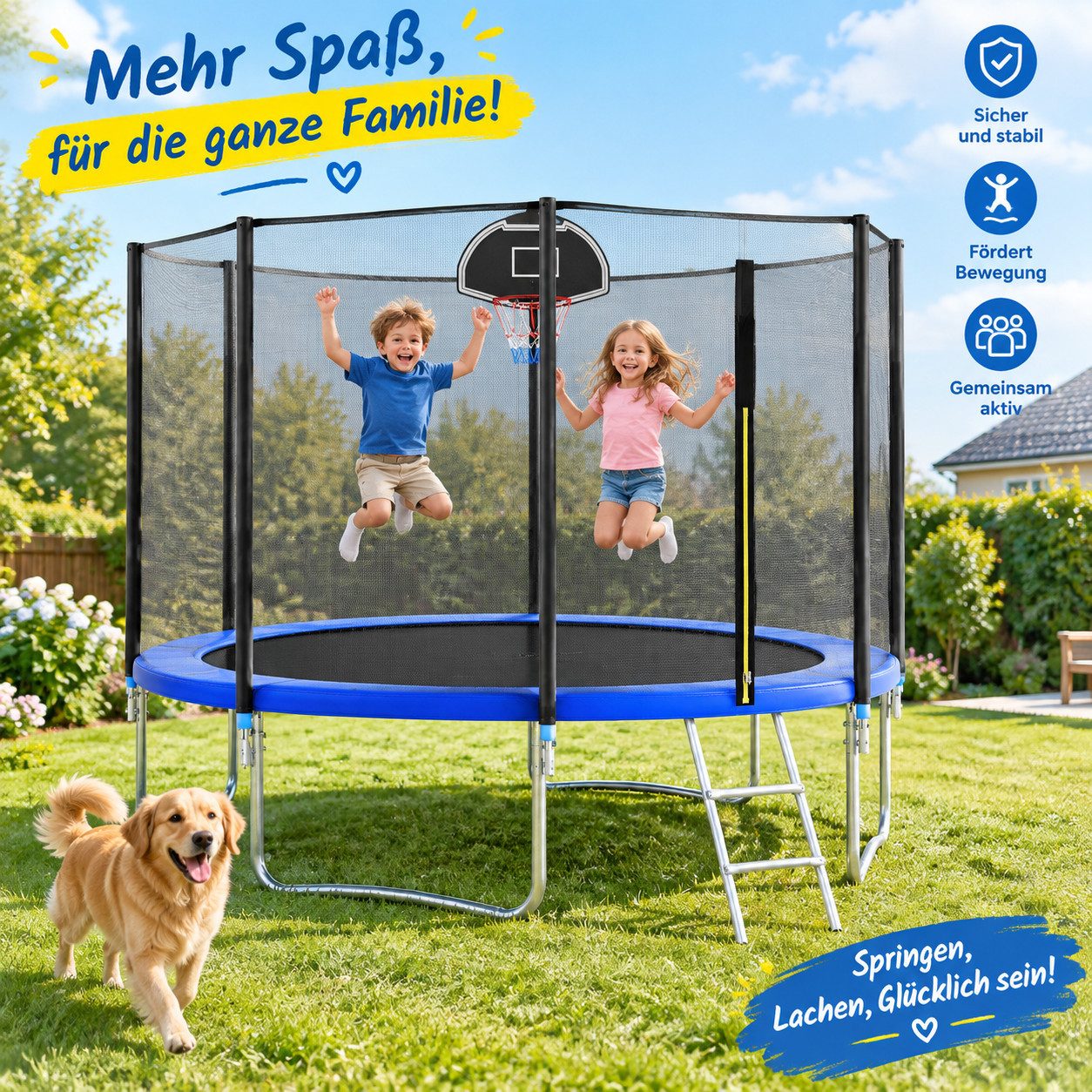 MC Star Gartentrampolin Trampolin Outdoor, Mit verstärkten Beintraversen, Stabil, Ø 366 cm, Robust und Belastbar, Einteilige Konstruktion für Kinder/Erwachsene