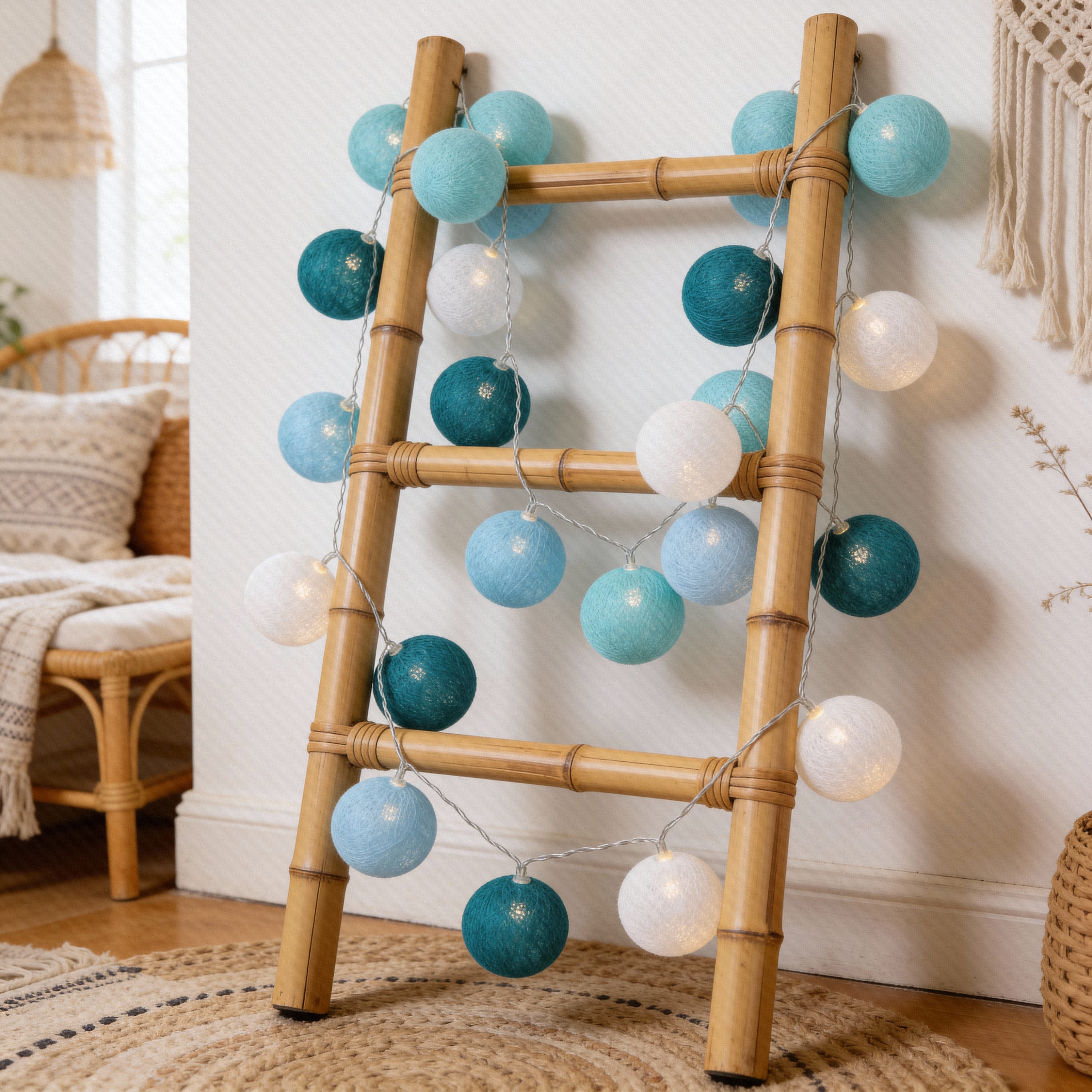 Guru-Shop LED-Lichterkette Stoff Ball Lichterkette 20`er LED Kugel Lampion..