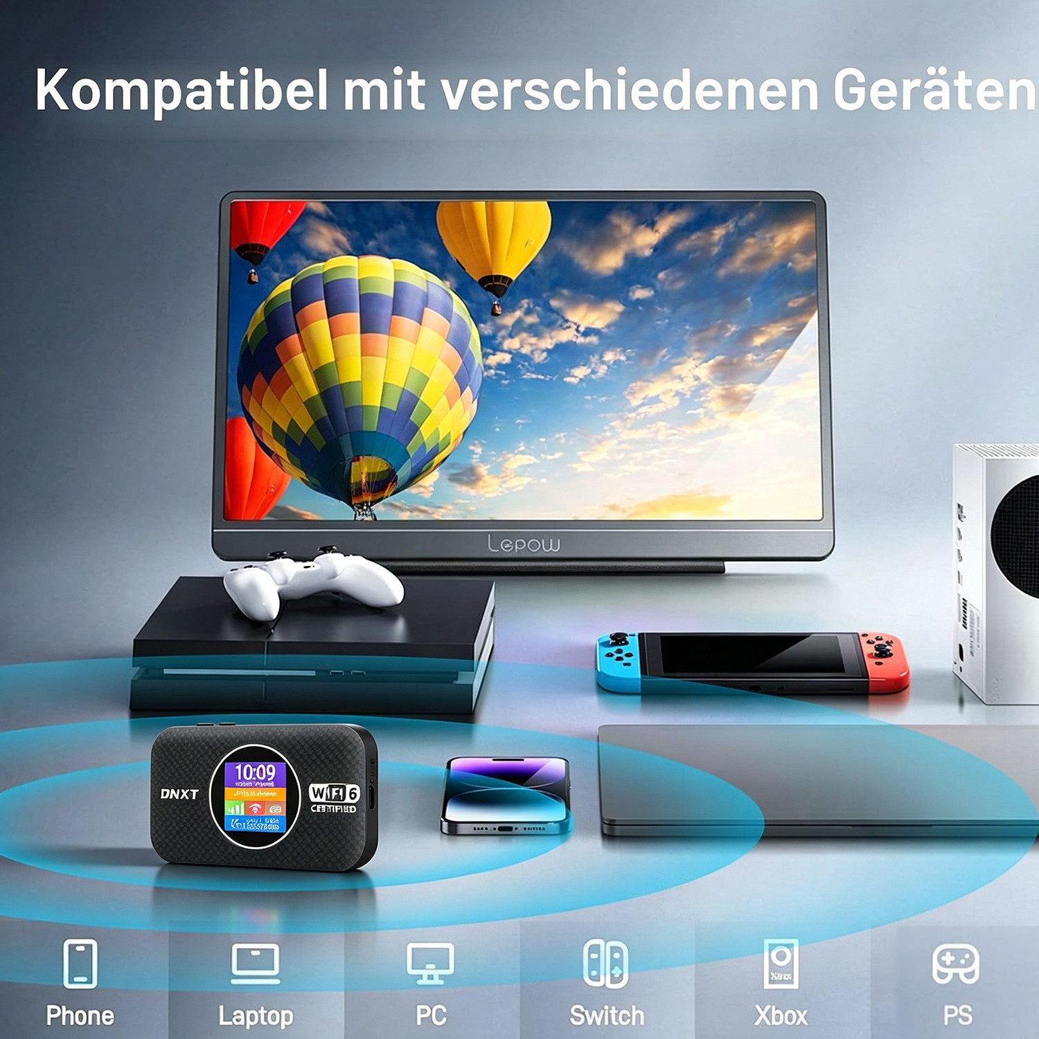 wohnTRAUM24 5G Mobiler WLAN Router, Tragbares WLAN für Unterwegs,300 Mbps, 3000mAh 4G/LTE-Router, 5G Tragbares WLAN mit SIM Steckplatz, Unterstützt 10 Geräte – Bild 5 von 5