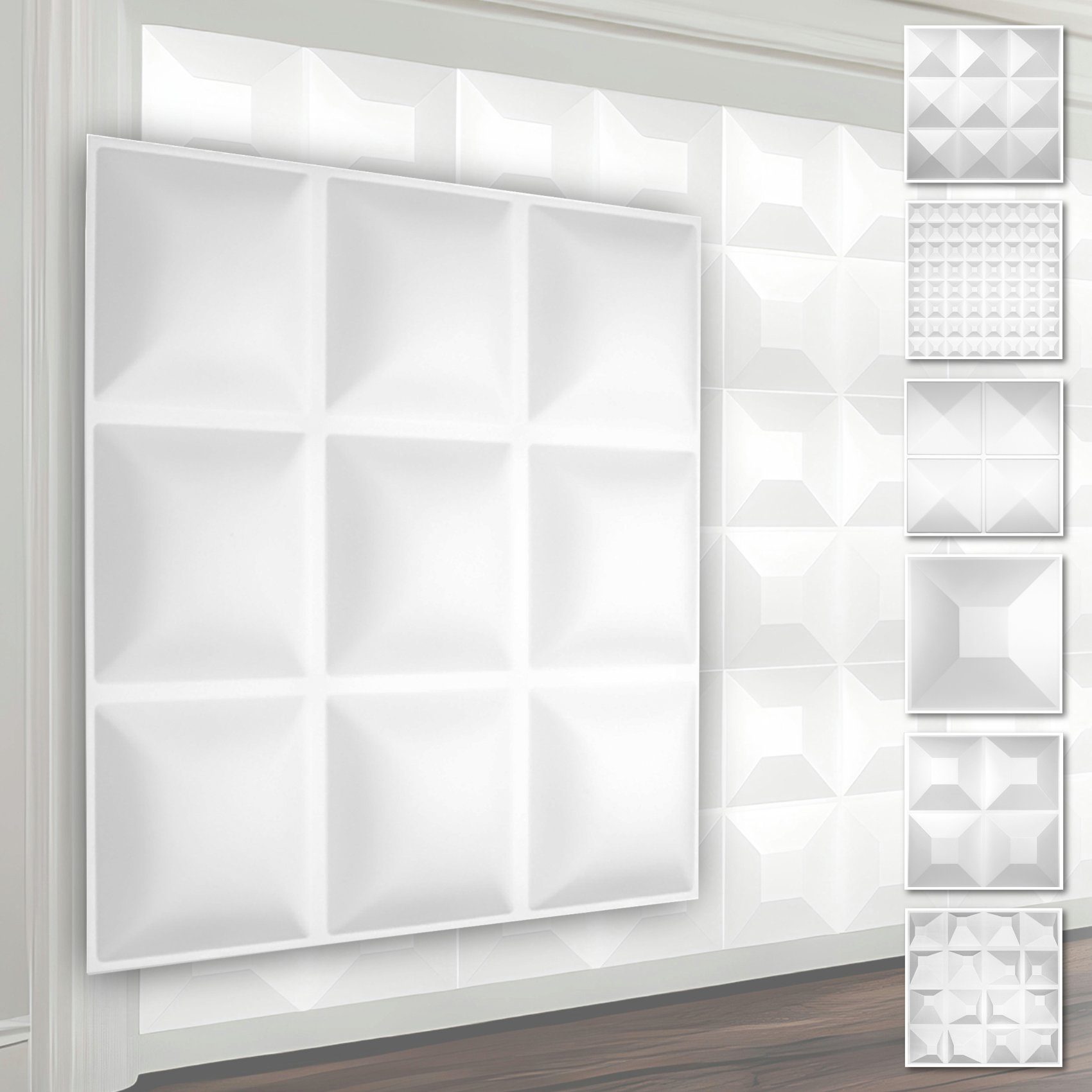 Hexim Wanddekoobjekt HD033 (PVC Kunststoff - weiße Wandverkleidung mit 3D Optik - Pyramiden Motive (5 qm 20 Platten) Kinderzimmer Wand Innen)