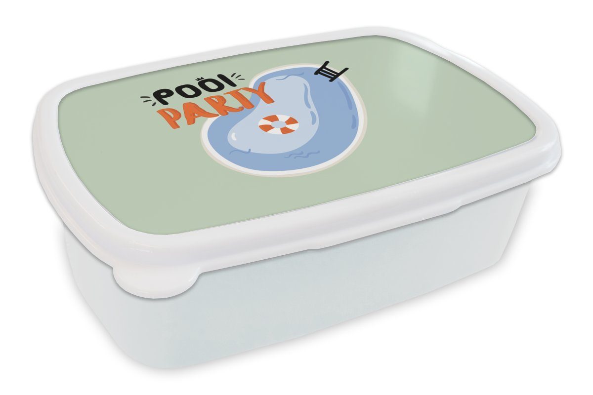 MuchoWow Lunchbox Pool - Wasser - Blau, Kunststoff, (2-tlg), Brotbox für Kinder und Erwachsene, Brotdose, für Jungs und Mädchen weiß